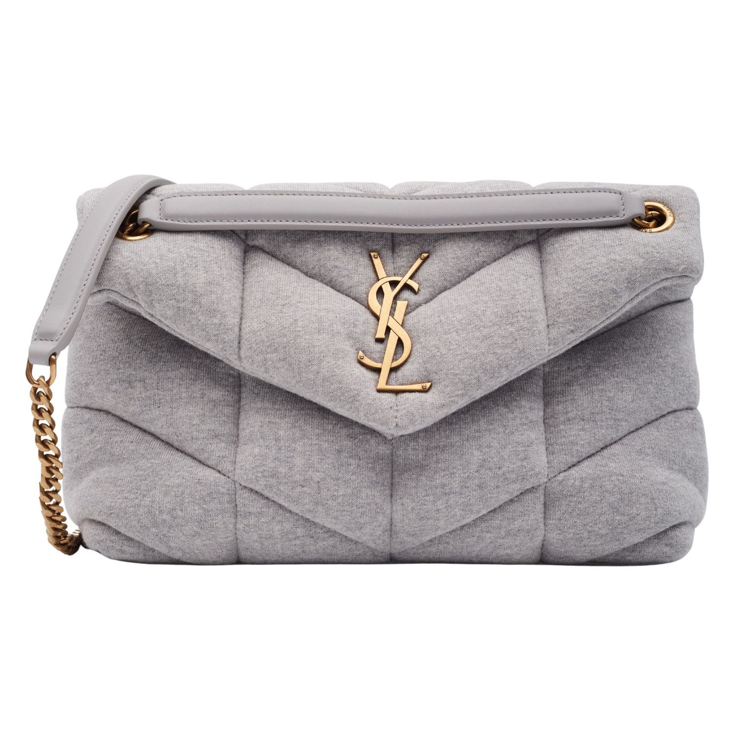 SAINT LAURENT JERSEY QUILTED LOULOU PUFFER BAG GREY CLOUD SMALL