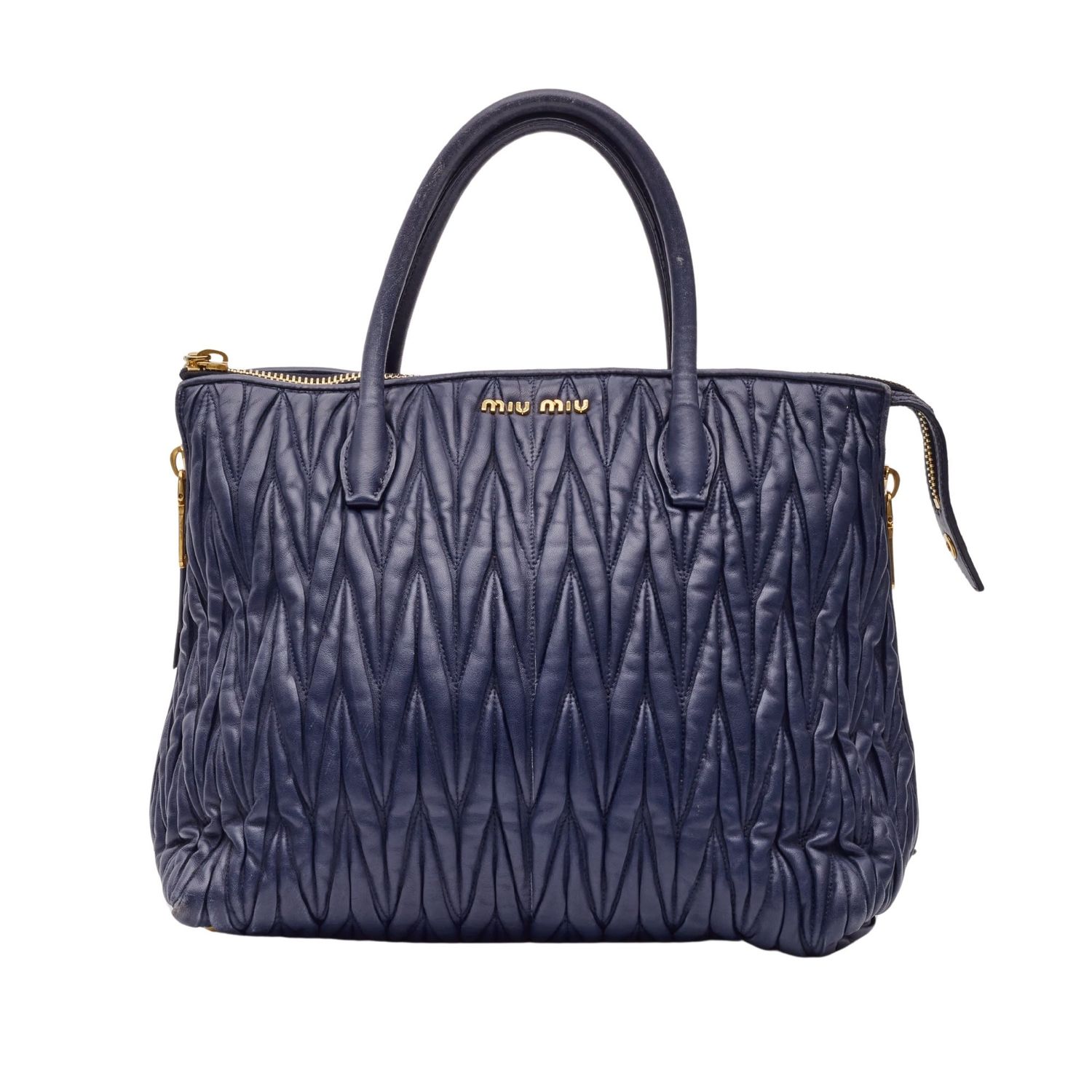 MIU MIU MATELASSE CHEVRON QUILTING NAVY NAPPA LEATHER SHOULDER BAG
