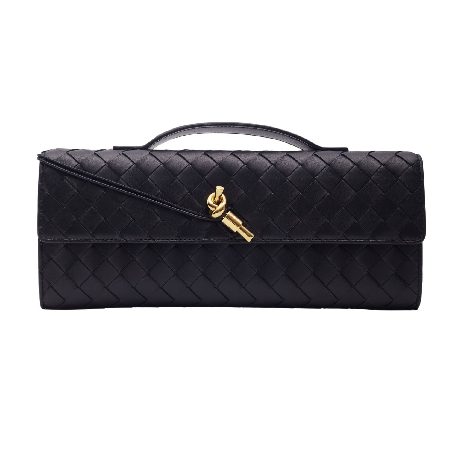 BOTTEGA VENETA BLACK LEATHER ANDIAMO LONG CLUTCH BAG