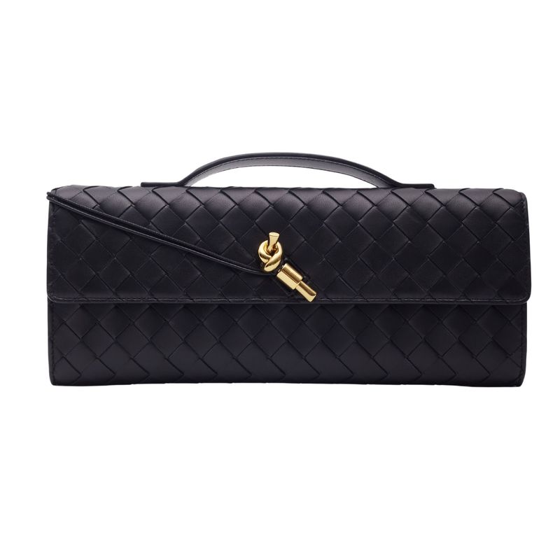 BOTTEGA VENETA BLACK LEATHER ANDIAMO LONG CLUTCH BAG