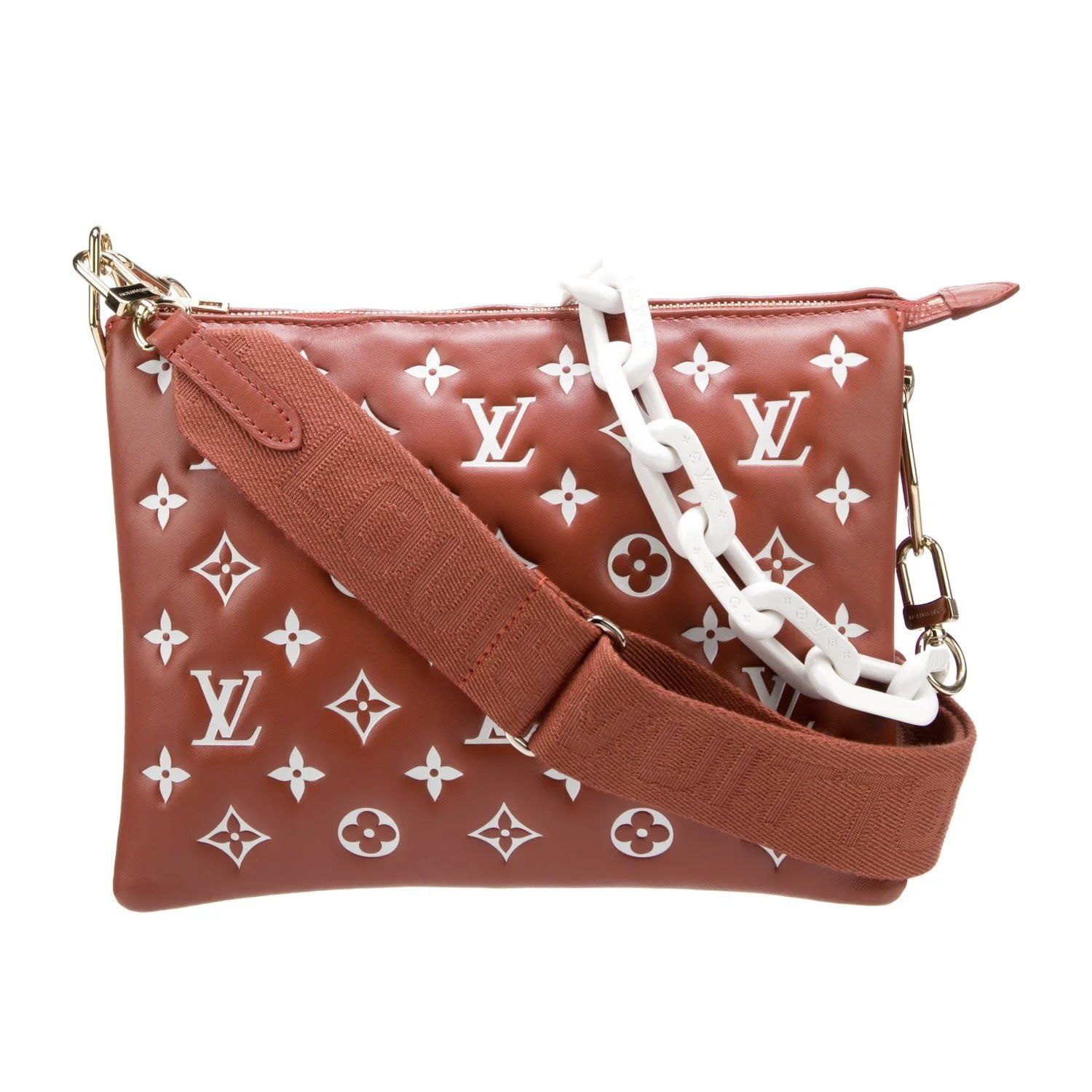 LOUIS VUITTON RED LAMBSKIN MONOGRAM COUSSIN PM SHOULDER BAG