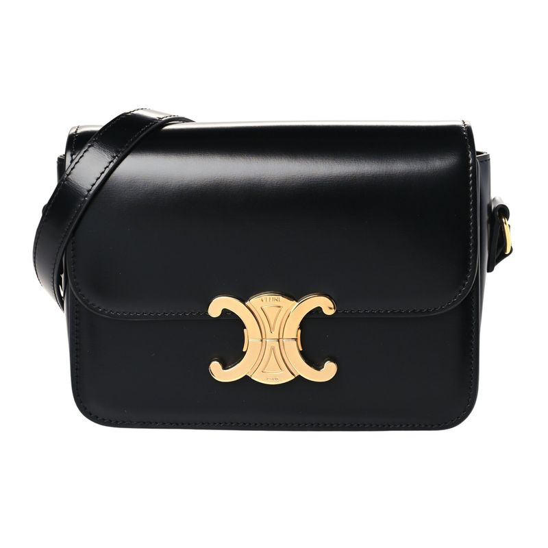 CELINE BLACK CALFSKIN TRIOMPHE SHOULDER BAG MEDIUM