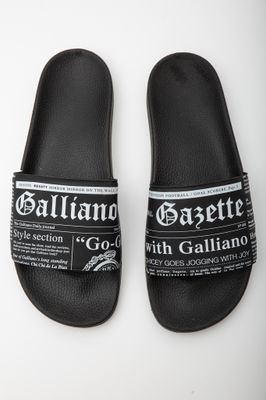 JOHN GALLIANO GAZETTE PRINT NEWSPAPER UNISEX POOL SLIDES SANDALS display picture 2