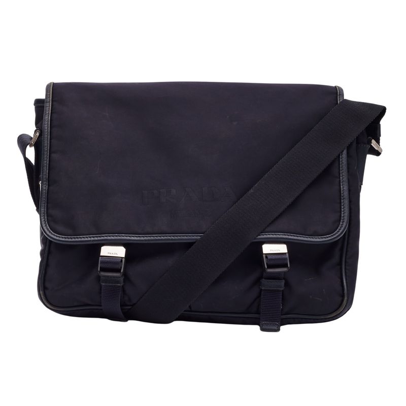 PRADA NAVY TESSUTO NYLON LOGO FLAP MESSENGER BAG