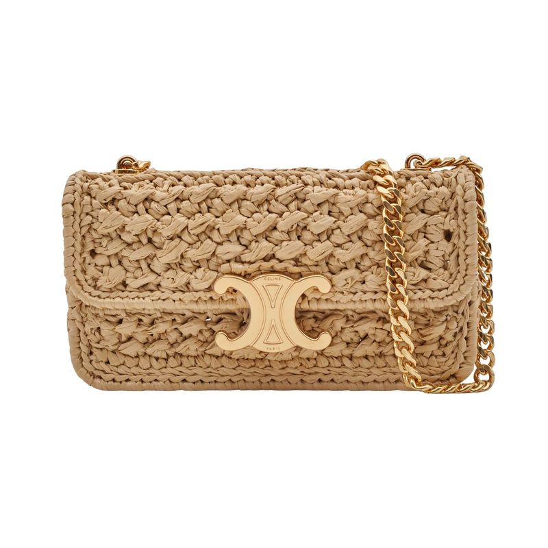 CELINE RAFFIA CHAIN TRIOMPHE NATURAL RESORT SHOULDER BAG