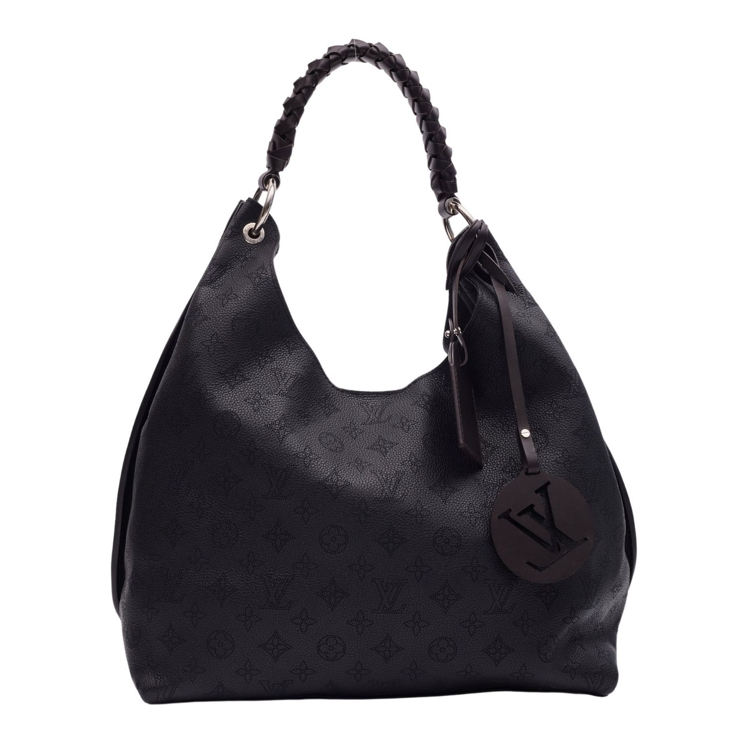 LOUIS VUITTON BLACK LEATHER MAHINA HOBO SILVER HRDWR