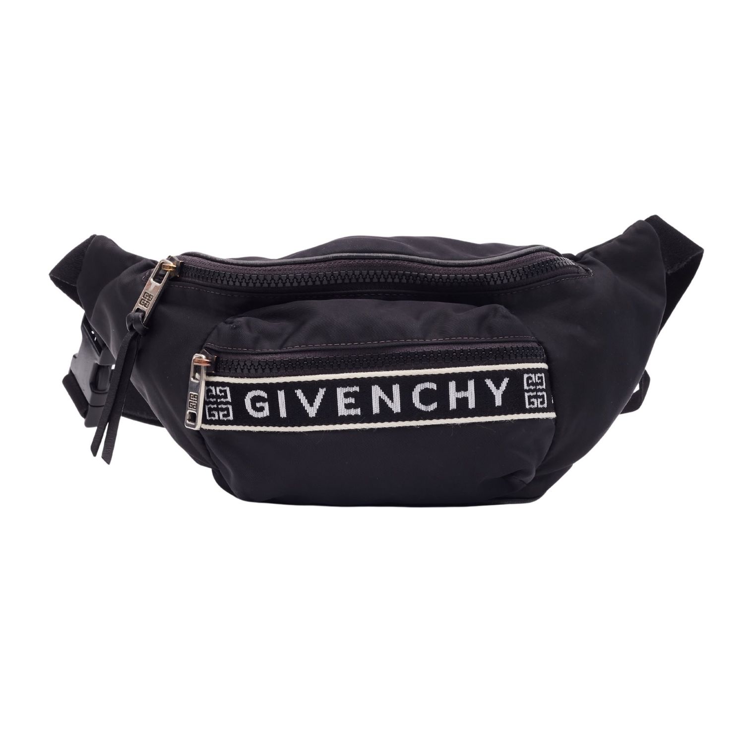 GIVENCHY BLACK WHITE NYLON LOGO PRINT BUM BELT BAG