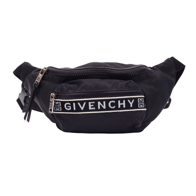GIVENCHY BLACK WHITE NYLON LOGO PRINT BUM BELT BAG