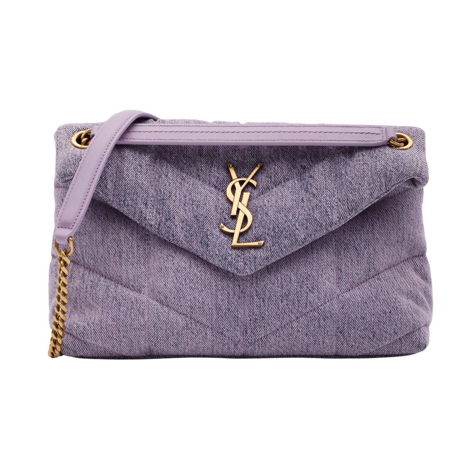 SAINT LAURENT DENIM QUILTED LOULOU PUFFER LILAC SMALL