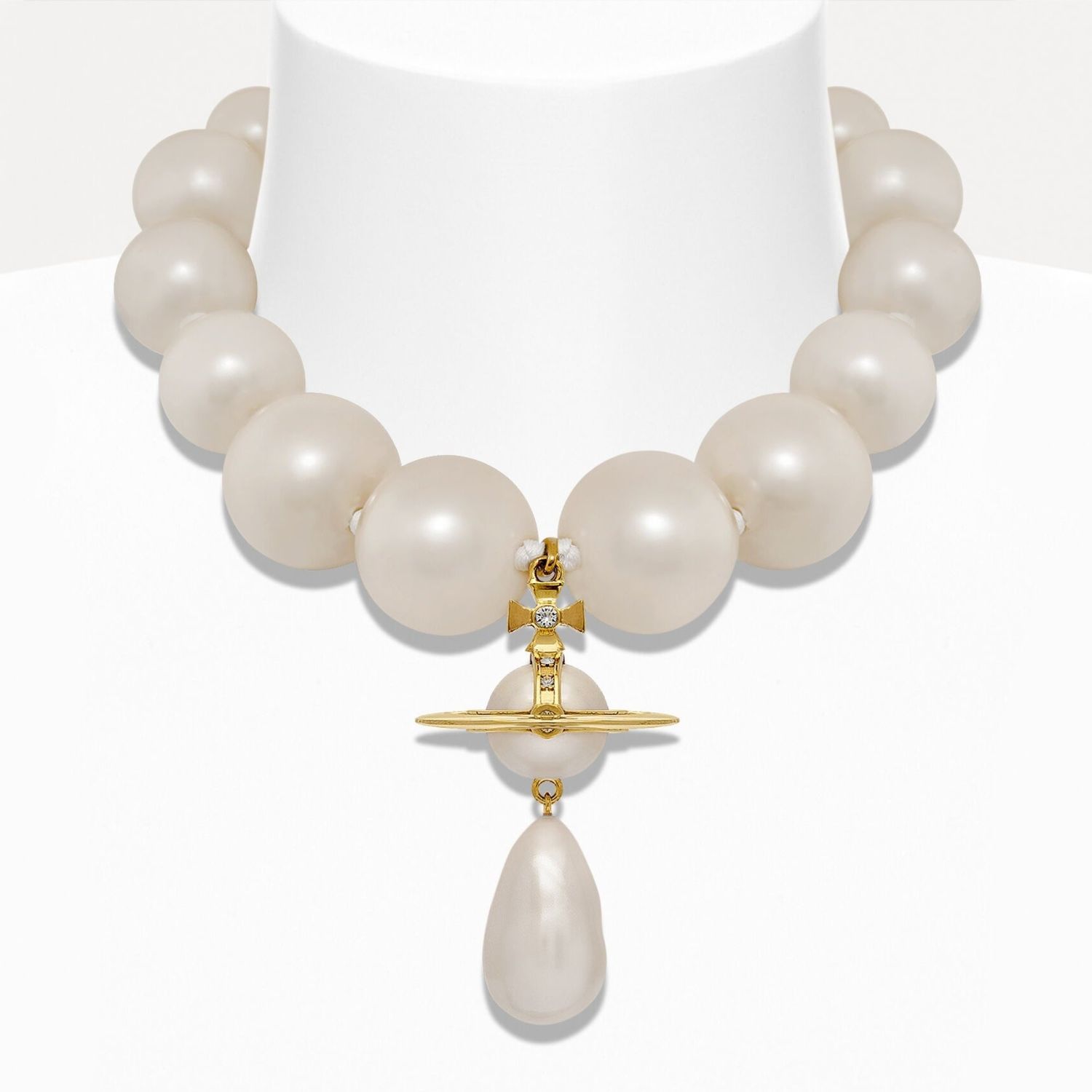 VIVIENNE WESTWOOD XL PEARL ORB DROP CHOKER NECKLACE GOLD