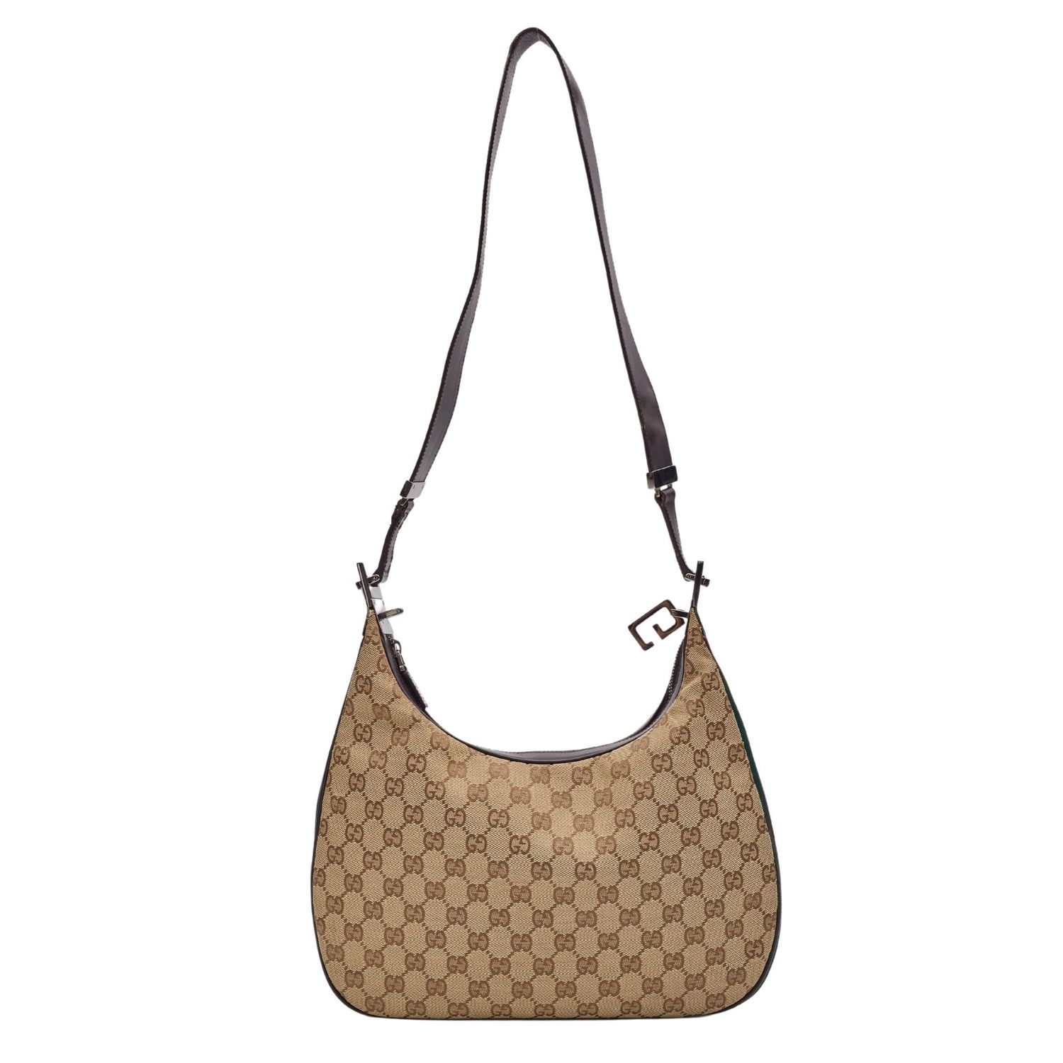 GUCCI MONOGRAM GG CANVAS BEIGE WEB DETAILS HOBO BAG
