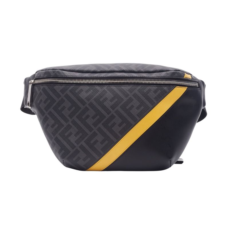 FENDI GLAZED BLACK LOGO FF 1974 DIAGONAL BELT BAG