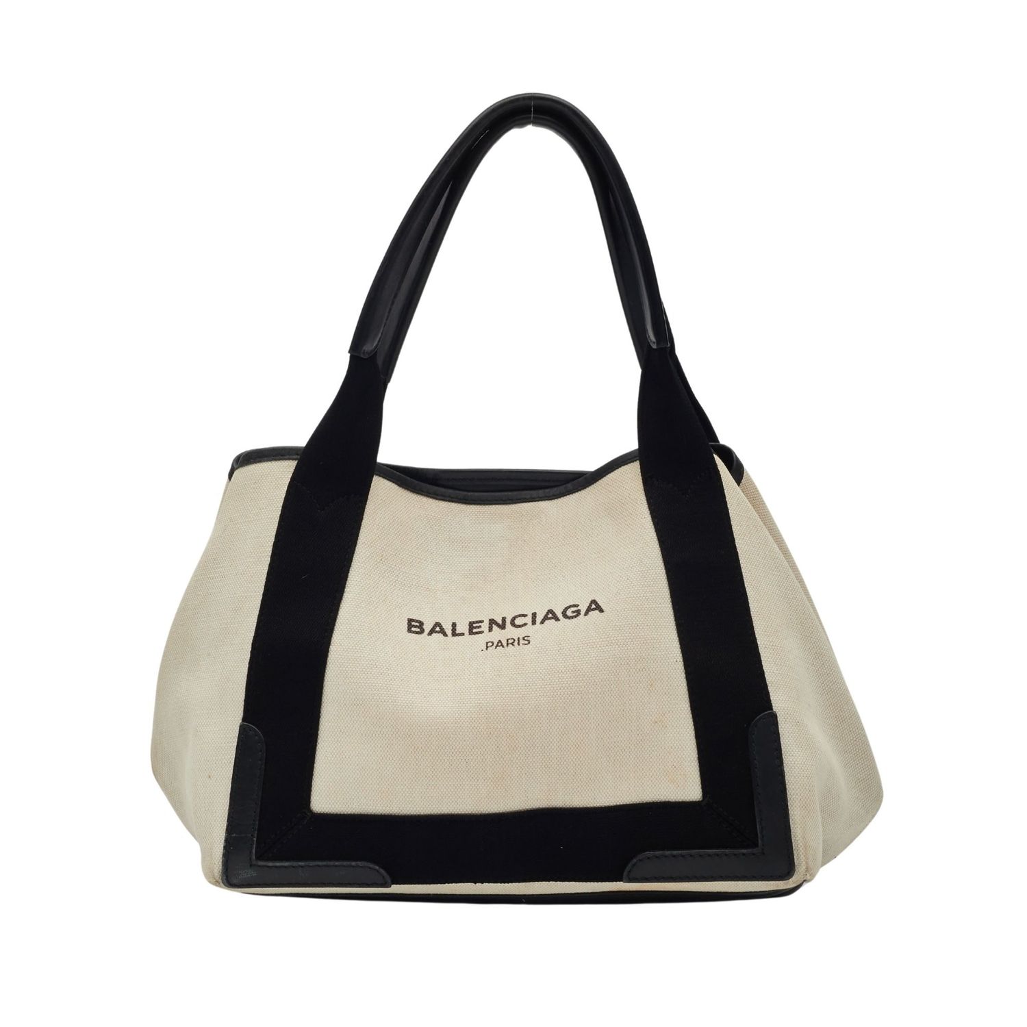 BALENCIAGA WHITE CANVAS LOGO TOTE BAG SMALL