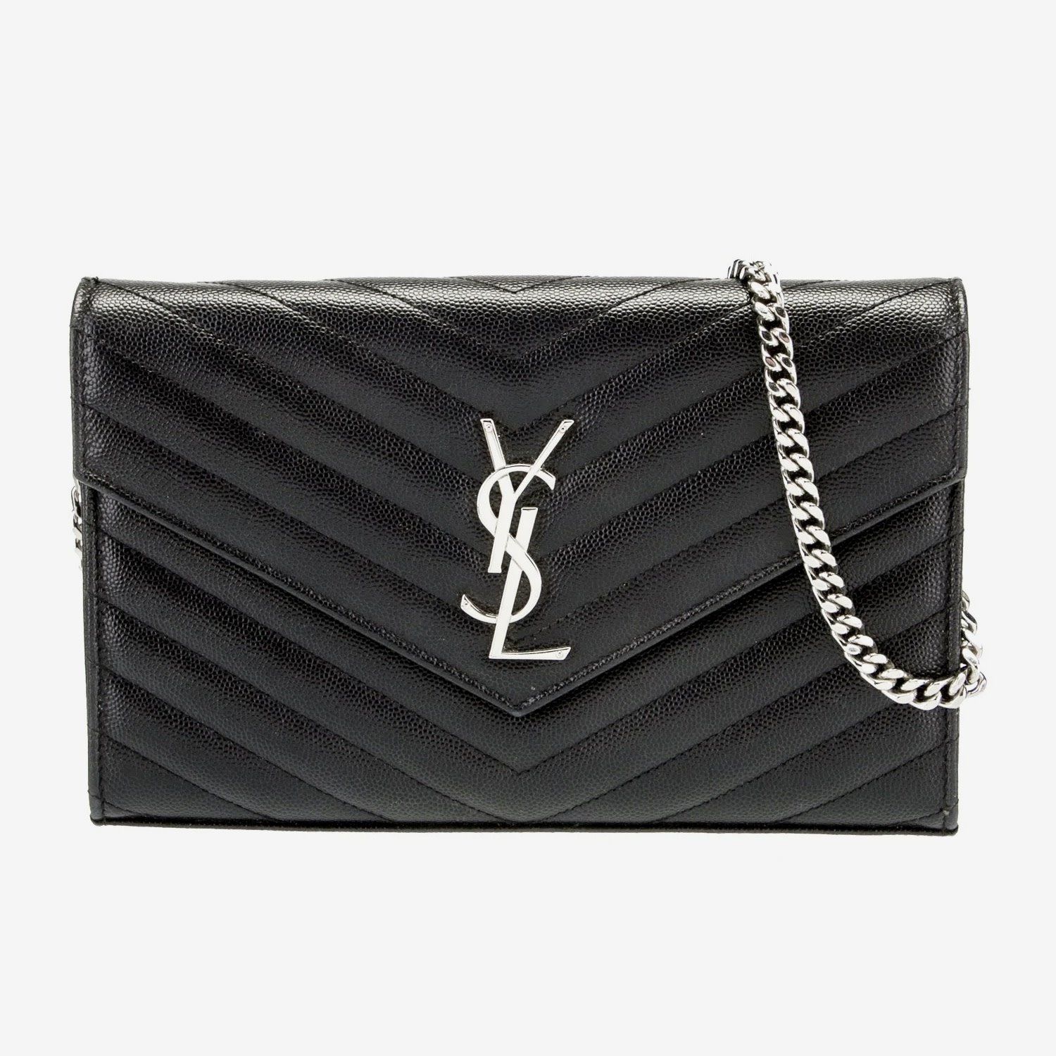 SAINT LAURENT GRAIN DE POUDRE BLACK ENVELOPE CASSANDRE BAG SILVER
