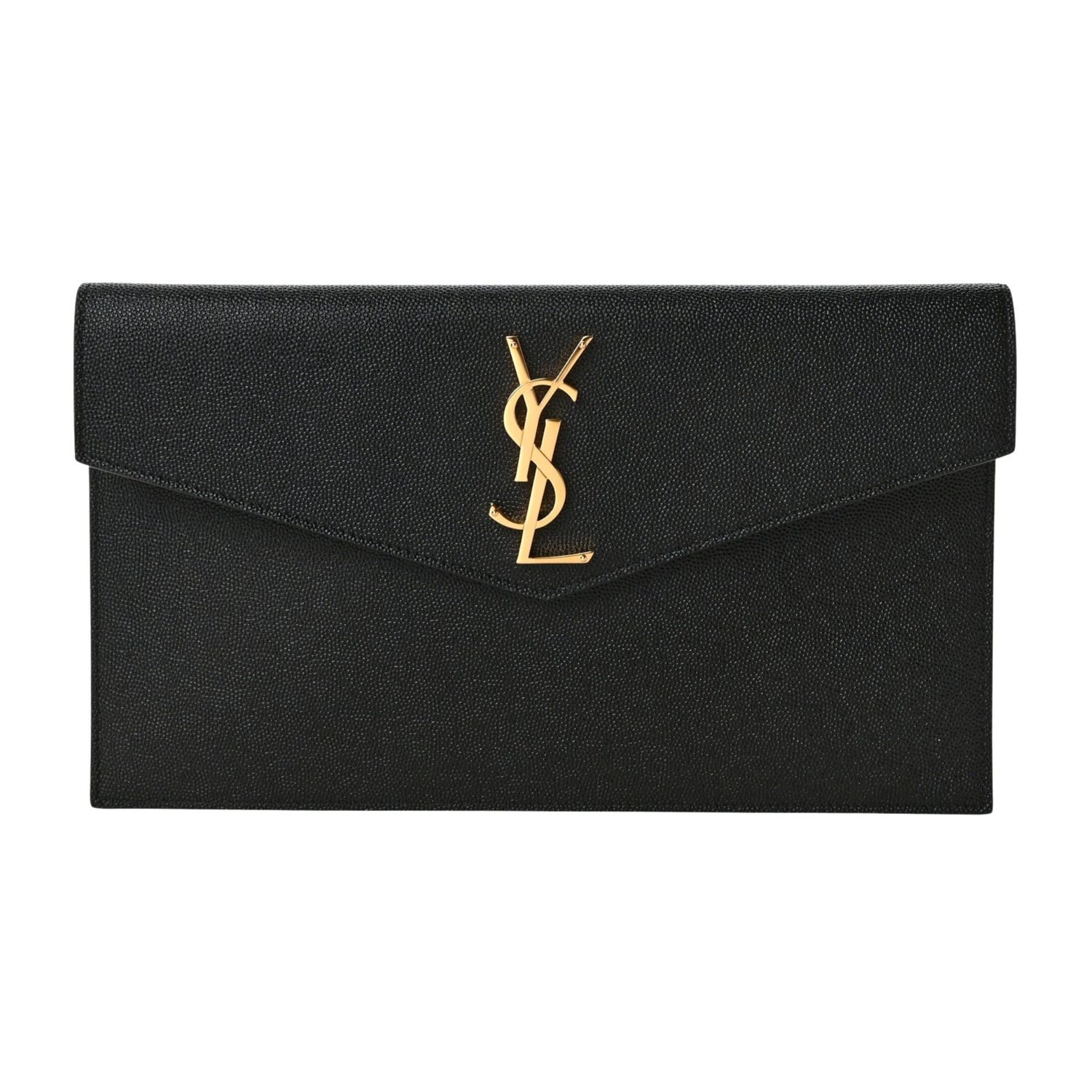SAINT LAURENT GRAIN DE POUDRE UPTOWN POUCH BLACK GOLD HARDWARE