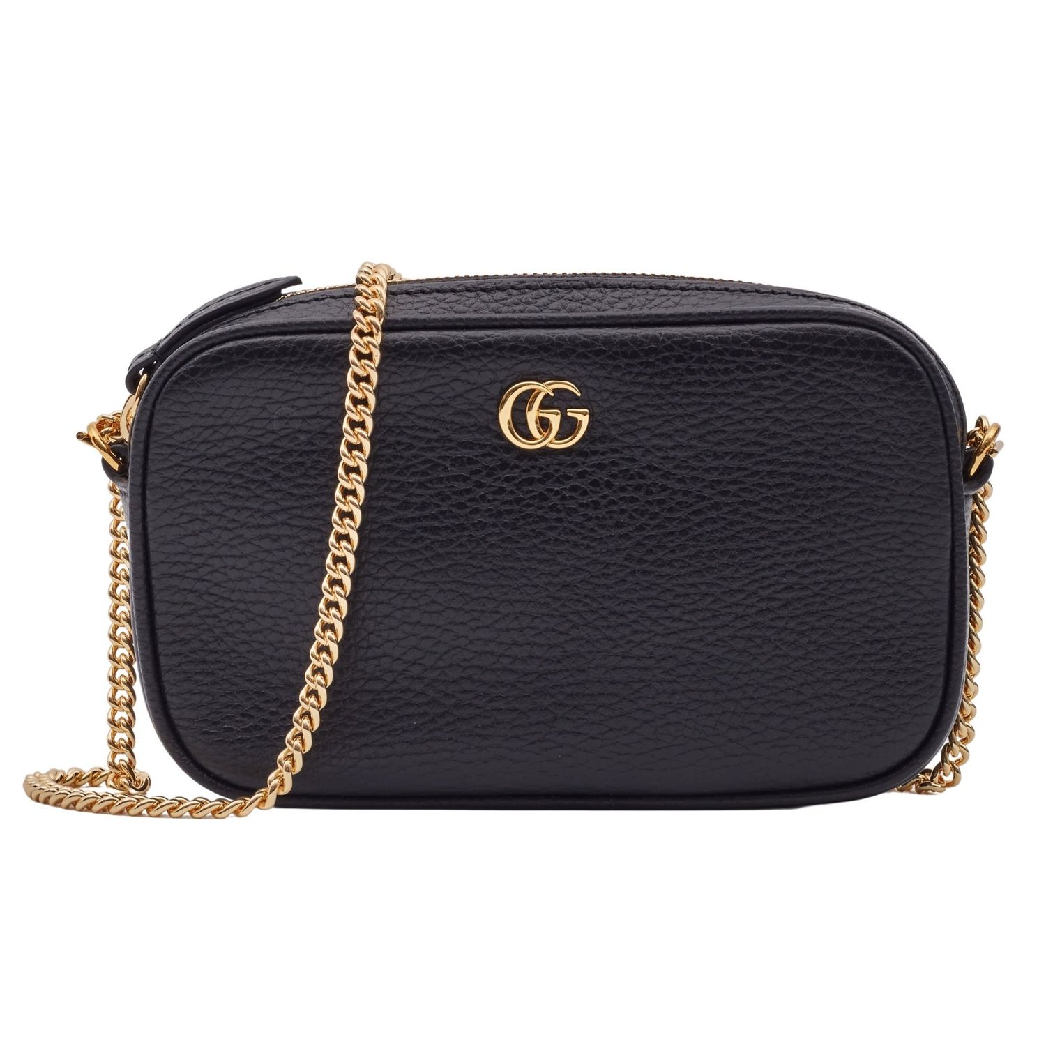 GUCCI CALFSKIN GG MARMONT SUPER MINI SHOULDER BAG BLACK