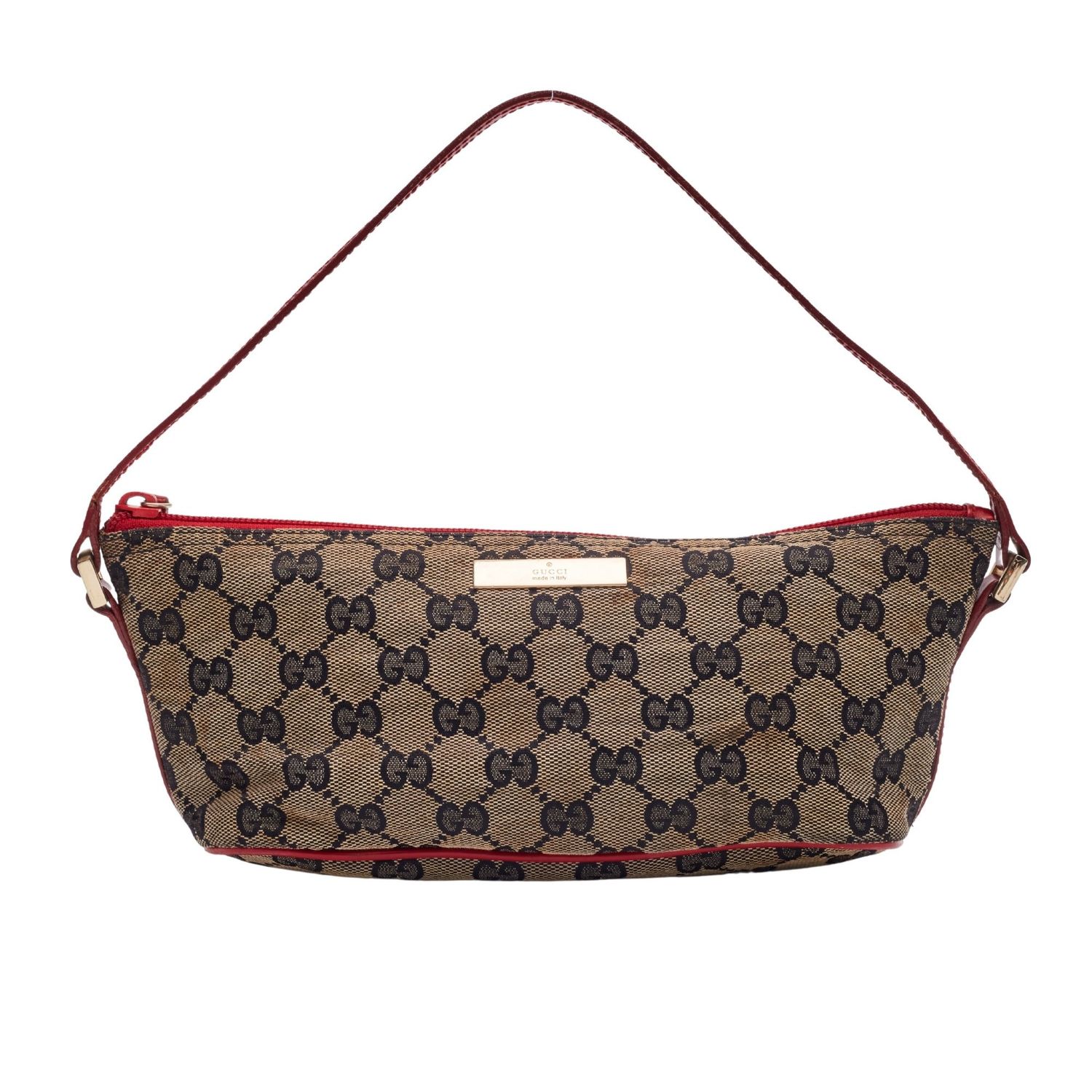 GUCCI MONOGRAM RED BLACK BOAT POCHETTE BAG