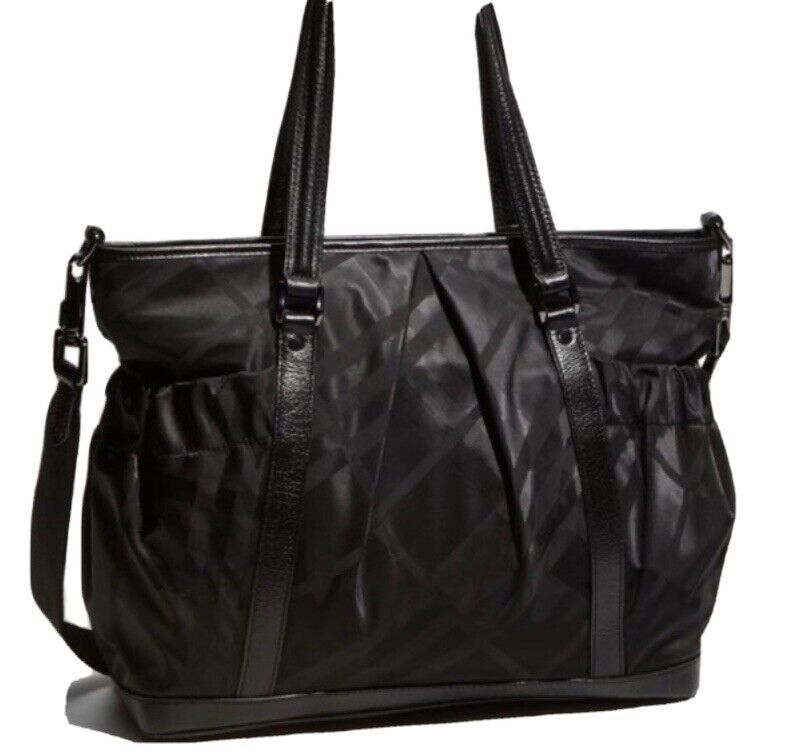 BURBERRY CHECK DIAPER BAG BLACK