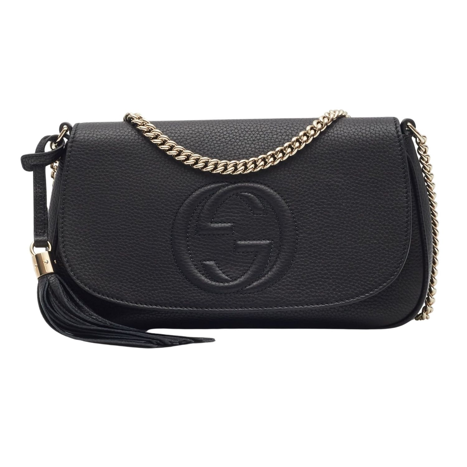 GUCCI GG BLACK LEATHER SOHO FLAP SHOULDER BAG