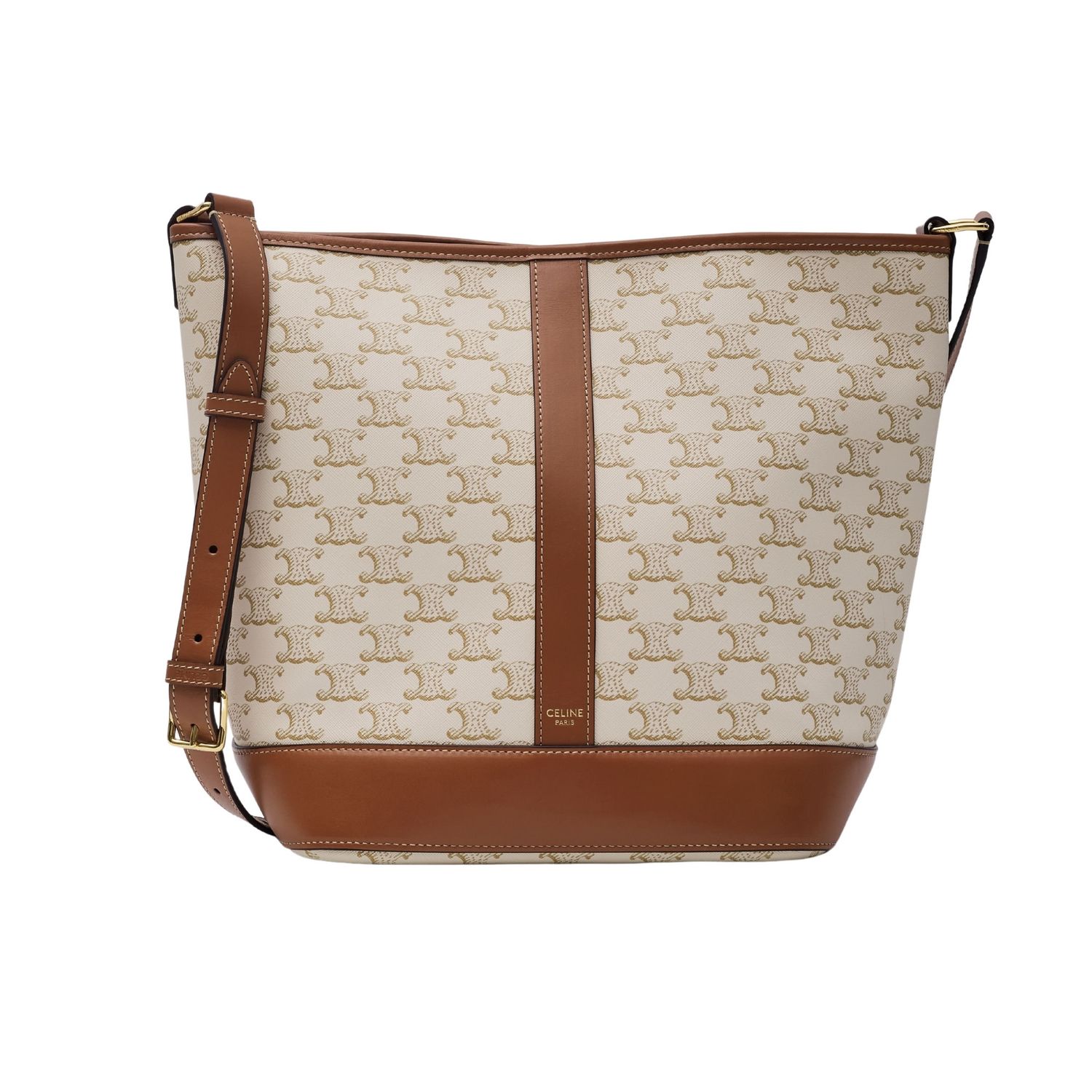 CELINE TRIOMPHE CANVAS CALFSKIN BUCKET BAG SMALL WHITE