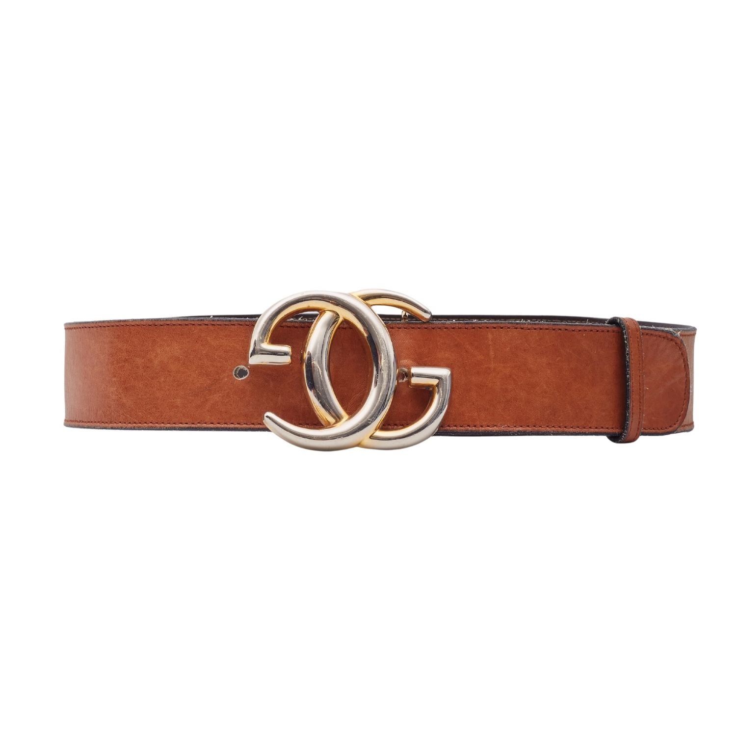 GUCCI VINTAGE CARMEL LEATHER INTERLOCKING GG LOGO BELT (70/27)