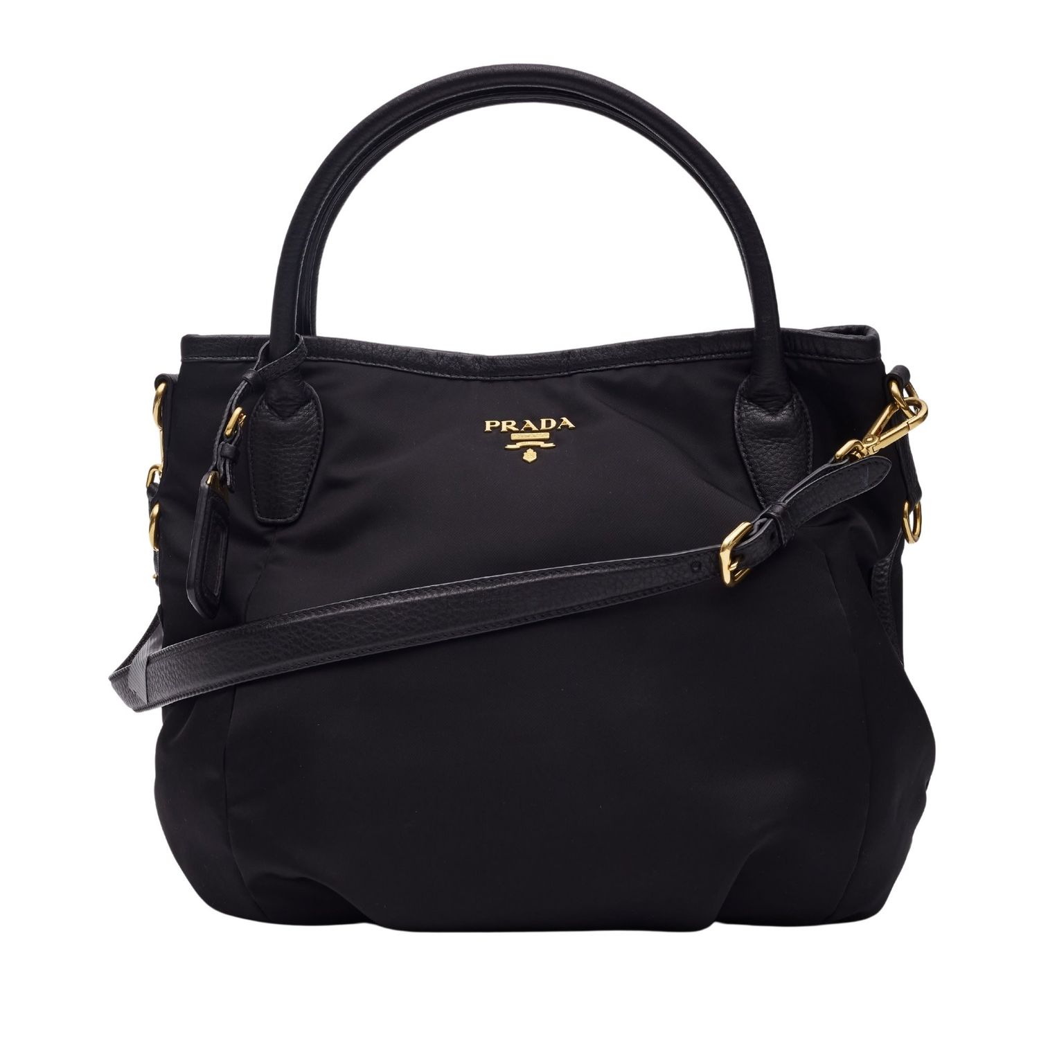 PRADA BLACK NYLON SACCA 2 MANICI HOBO BAG