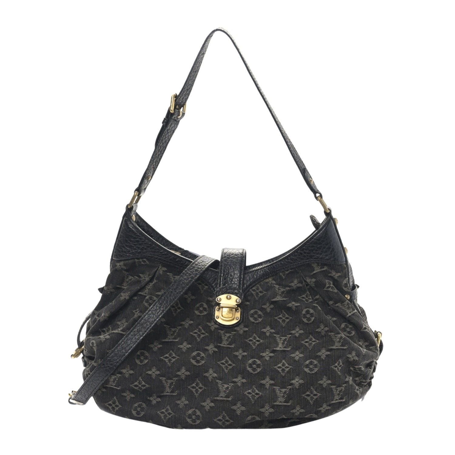 LOUIS VUITTON BLACK DENIM MAHINA SHOULDER BAG XS