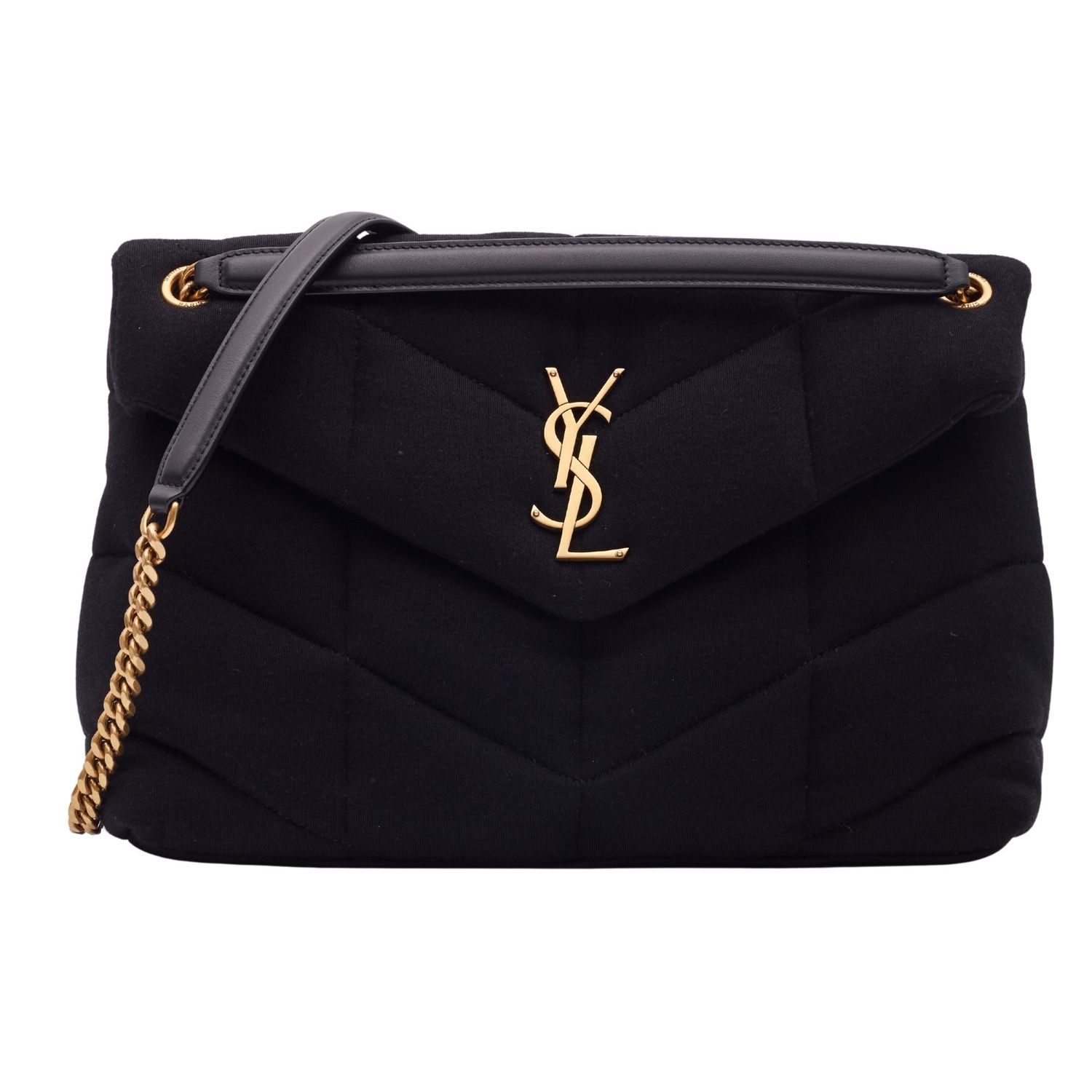 SAINT LAURENT JERSEY QUILTED LOULOU PUFFER BAG BLACK MEDIUM