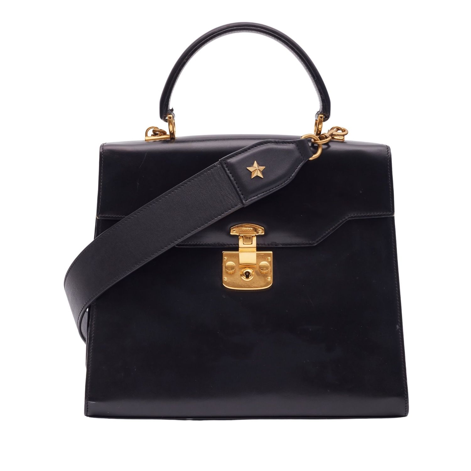 GUCCI VINTAGE LEATHER BLACK LADY TOP HANDLE BAG