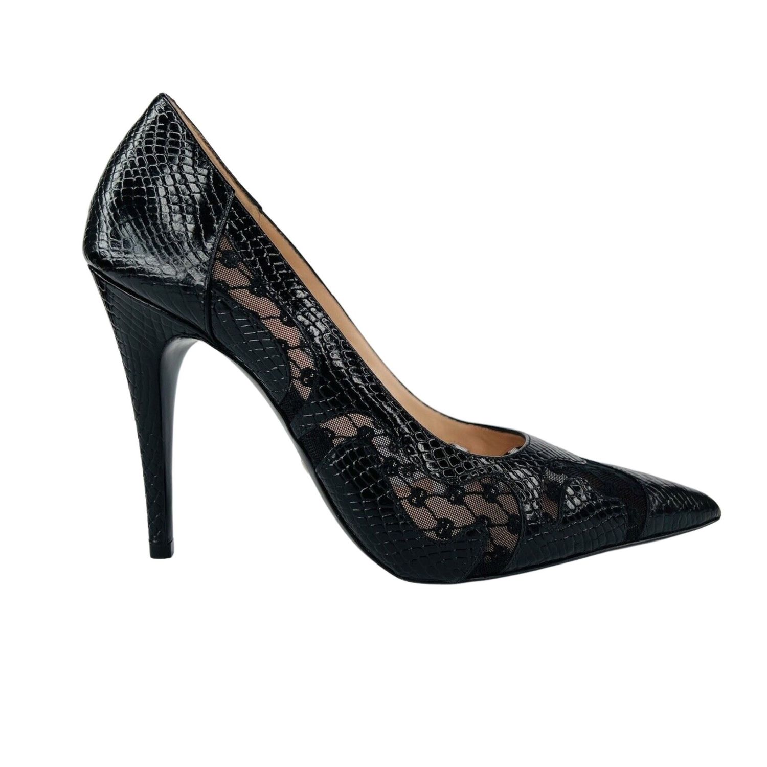 GUCCI BLACK CALF PYTHON PRINT GG RHOMBUS HEELS (EU 36)