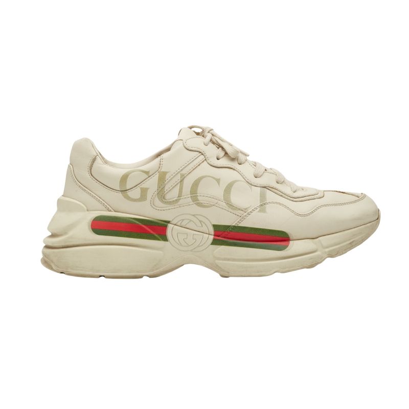GUCCI IVORY LEATHER RHYTON WEB SNEAKERS (US 9)