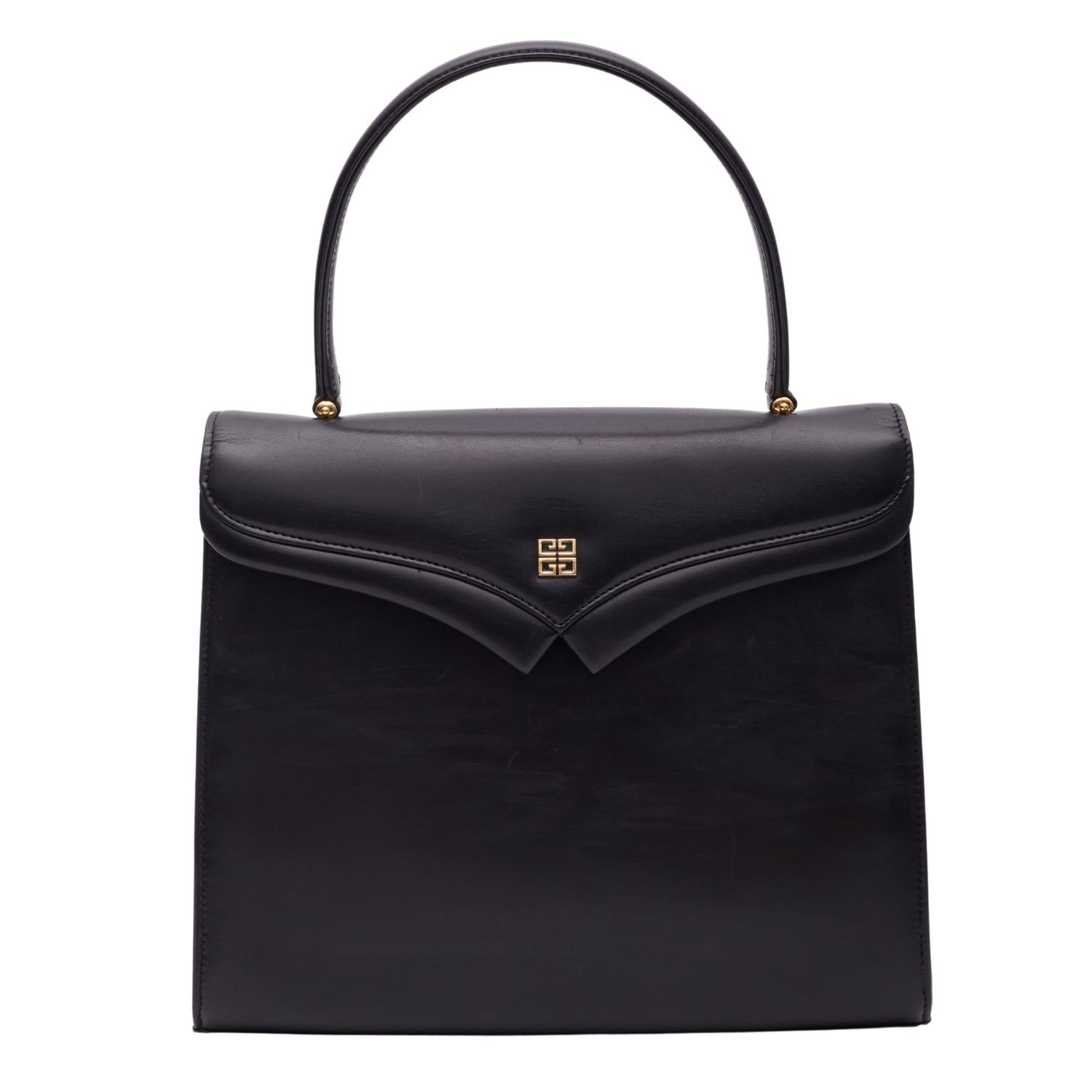 GIVENCHY BLACK LEATHER PUSH LOCK HANDBAG