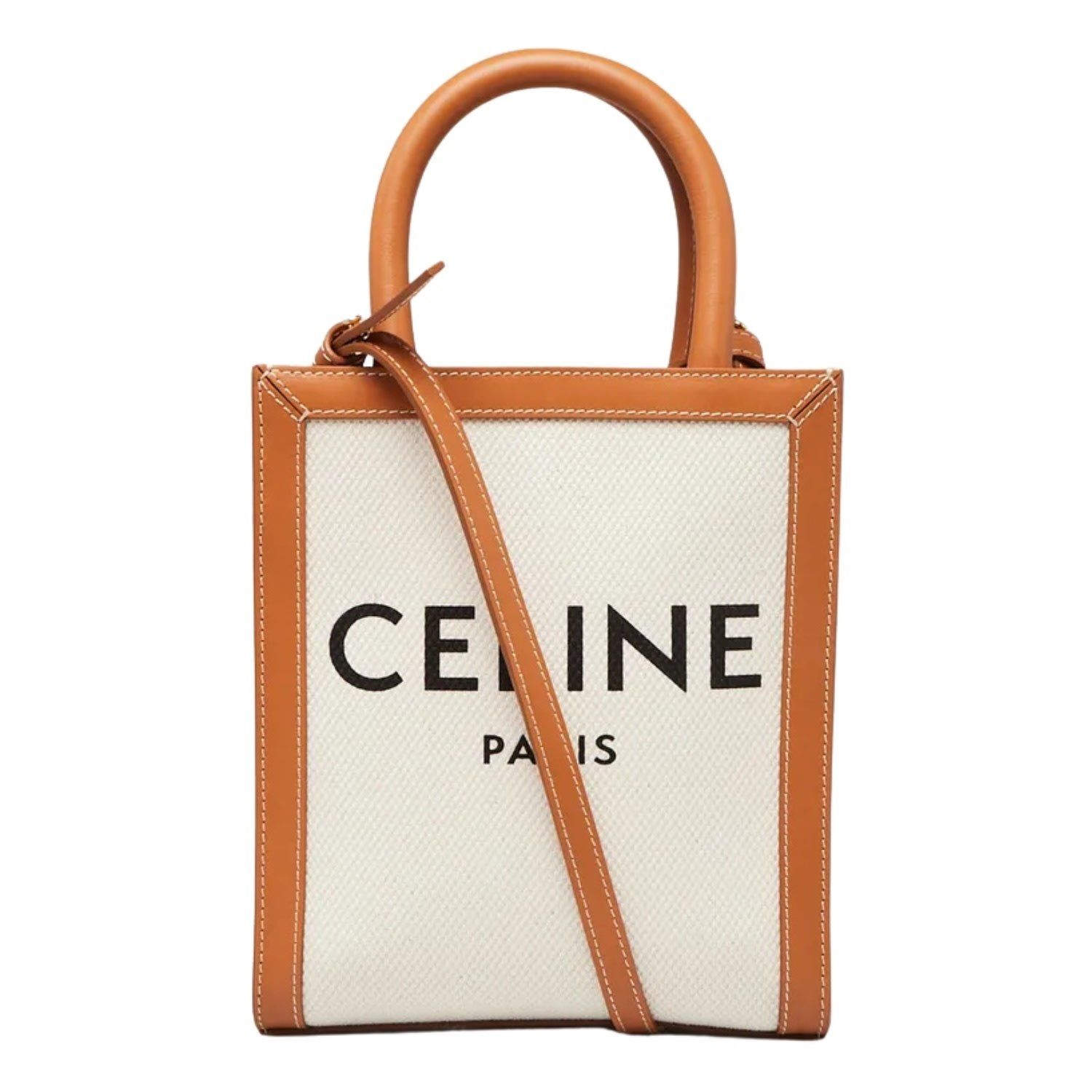 CELINE BEIGE CANVAS HORIZONTAL CABAS MINI TOTE CROSSBODY BAG