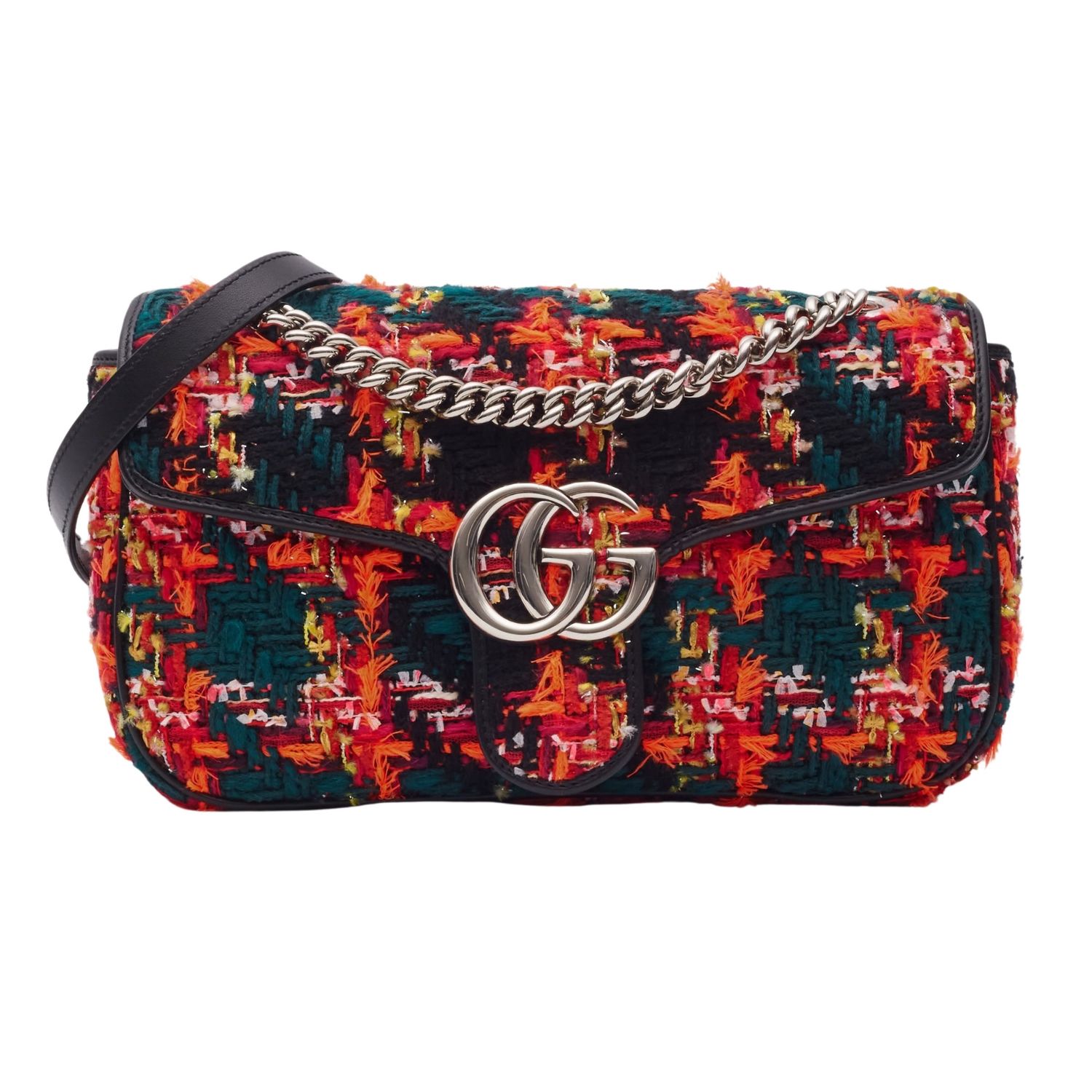 GUCCI GG MARMONT TWEED BLACK PINK SHOULDER BAG SMALL