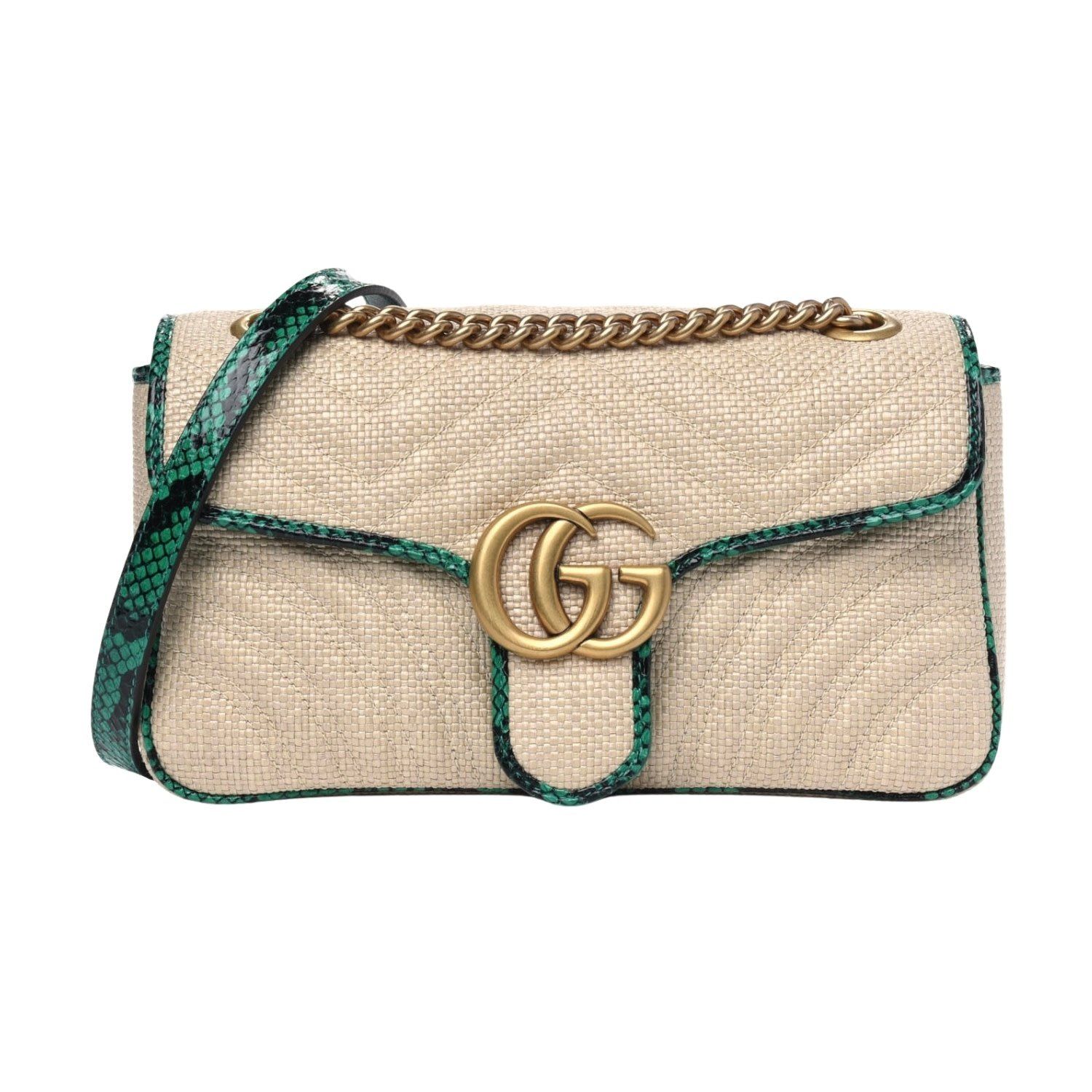 GUCCI GG MARMONT RAFFIA MATELASSE SHOULDER BAG SMALL