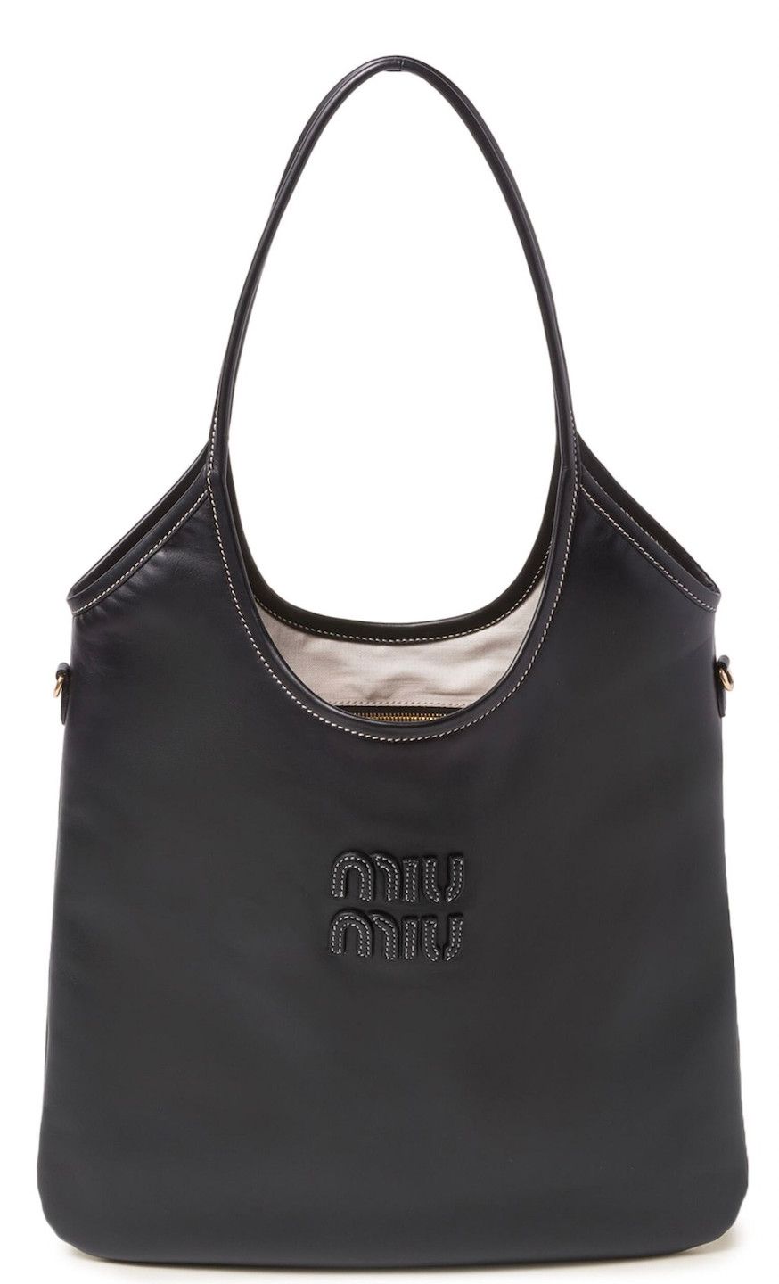MIU MIU IVY BLACK LEATHER LOOPING TOTE