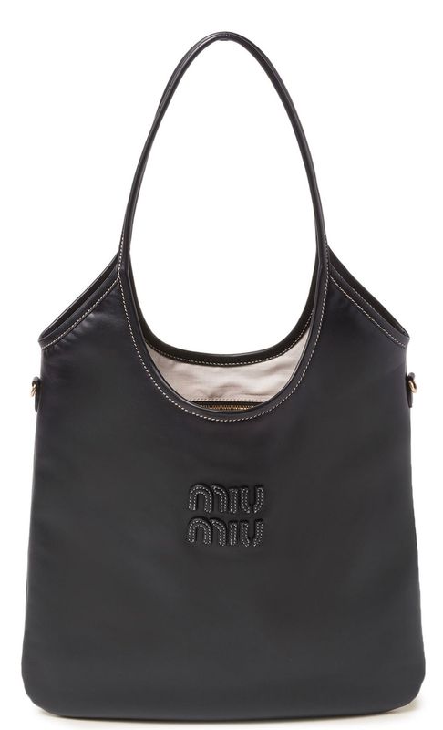 MIU MIU IVY BLACK LEATHER LOOPING TOTE