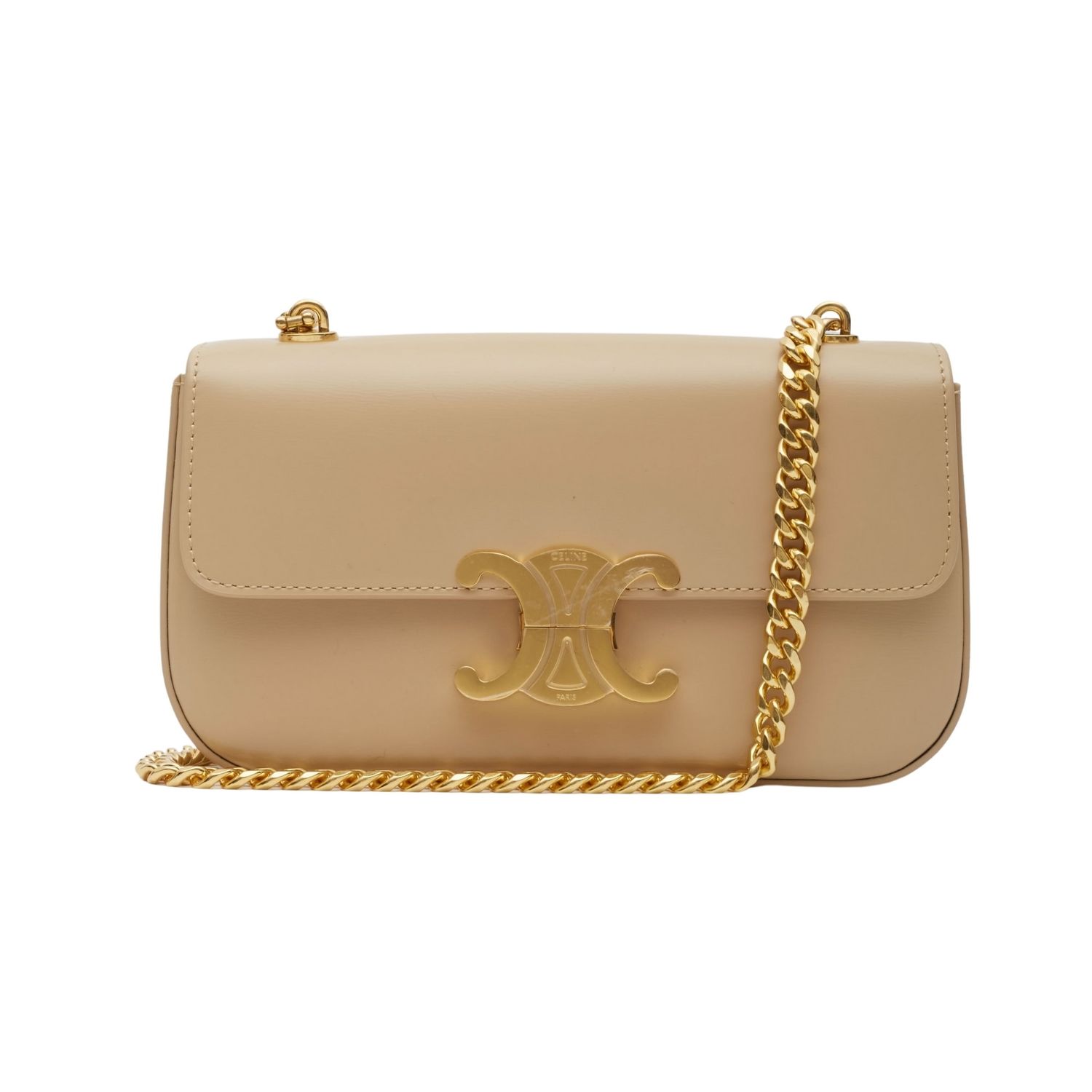 CELINE BEIGE CALFSKIN CHAIN TRIOMPHE SHOULDER BAG