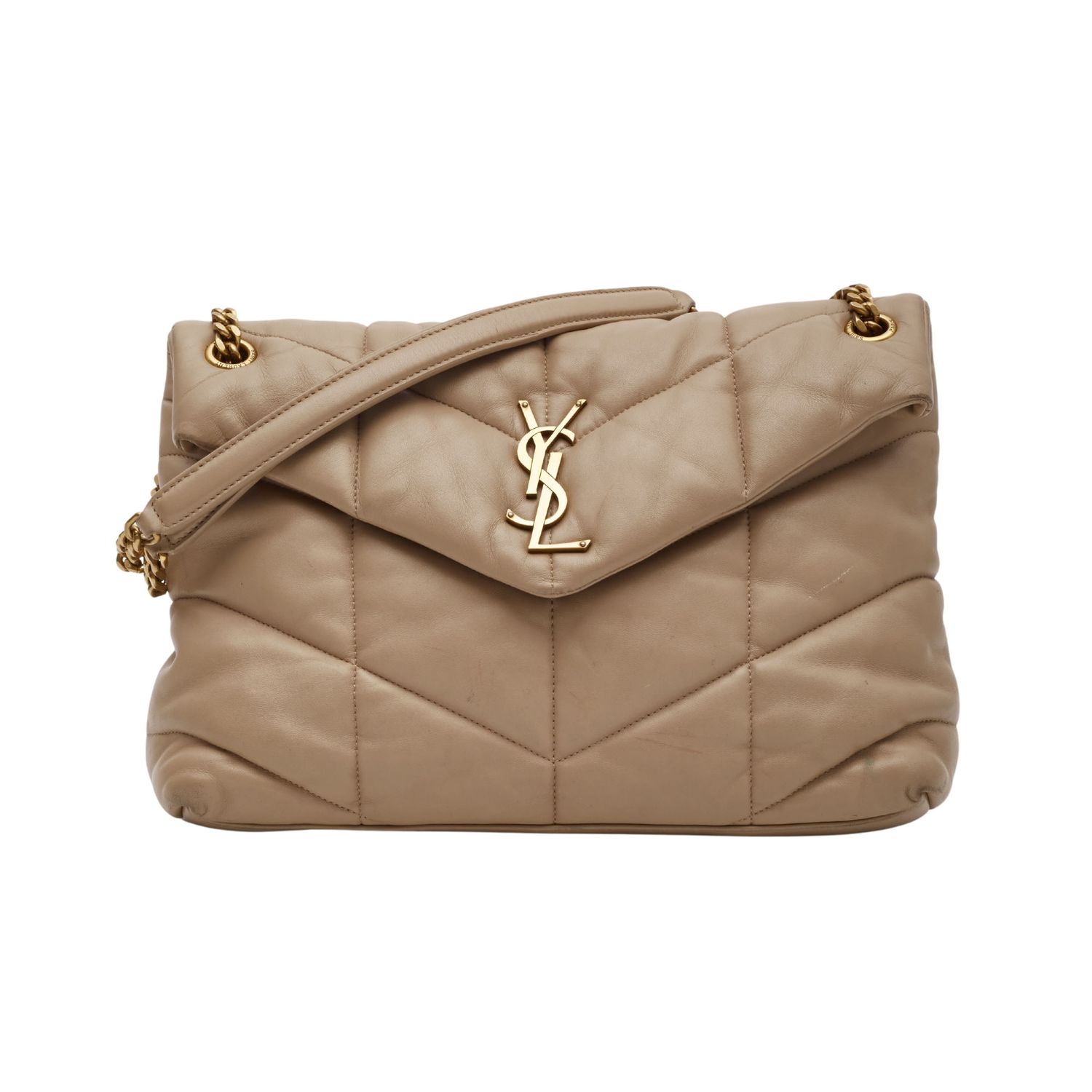 SAINT LAURENT BEIGE LOULOU PUFFER SHOULDER BAG