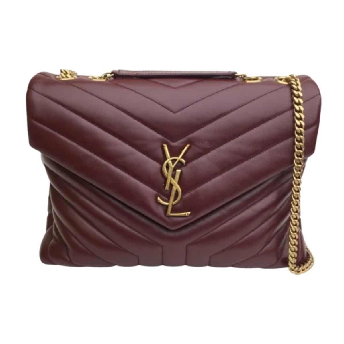 SAINT LAURENT CALFSKIN BURGUNDY MONOGRAM LOULOU SHOULDER BAG MEDIUM