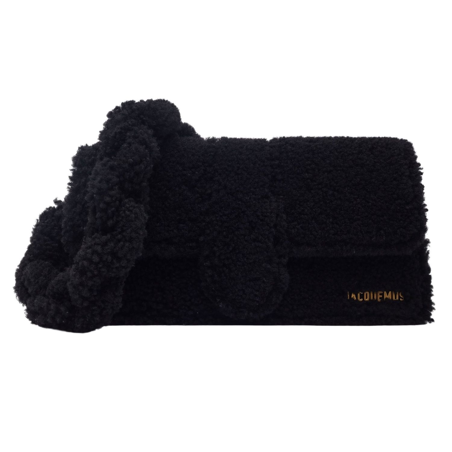 JACQUEMUS BLACK SHEARLING LE BAMBIDOU SHOULDER BAG