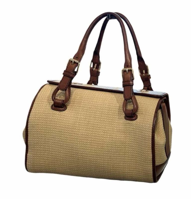 CELINE RAFFIA LEATHER DETAILED BEIGE BOSTON 30 HANDBAG
