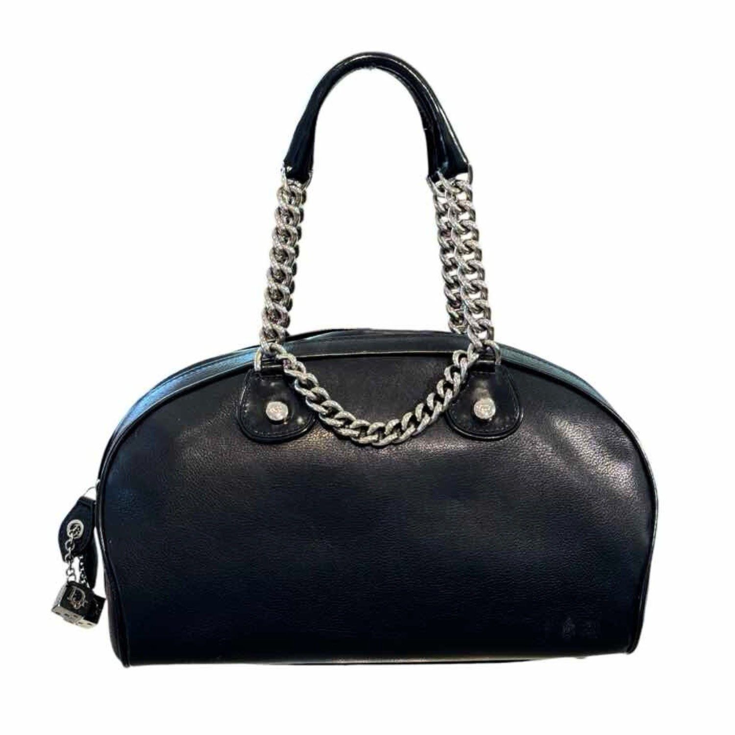 DIOR GALLIANO BLACK LEATHER CHAIN GAMBLER BOSTON BAG