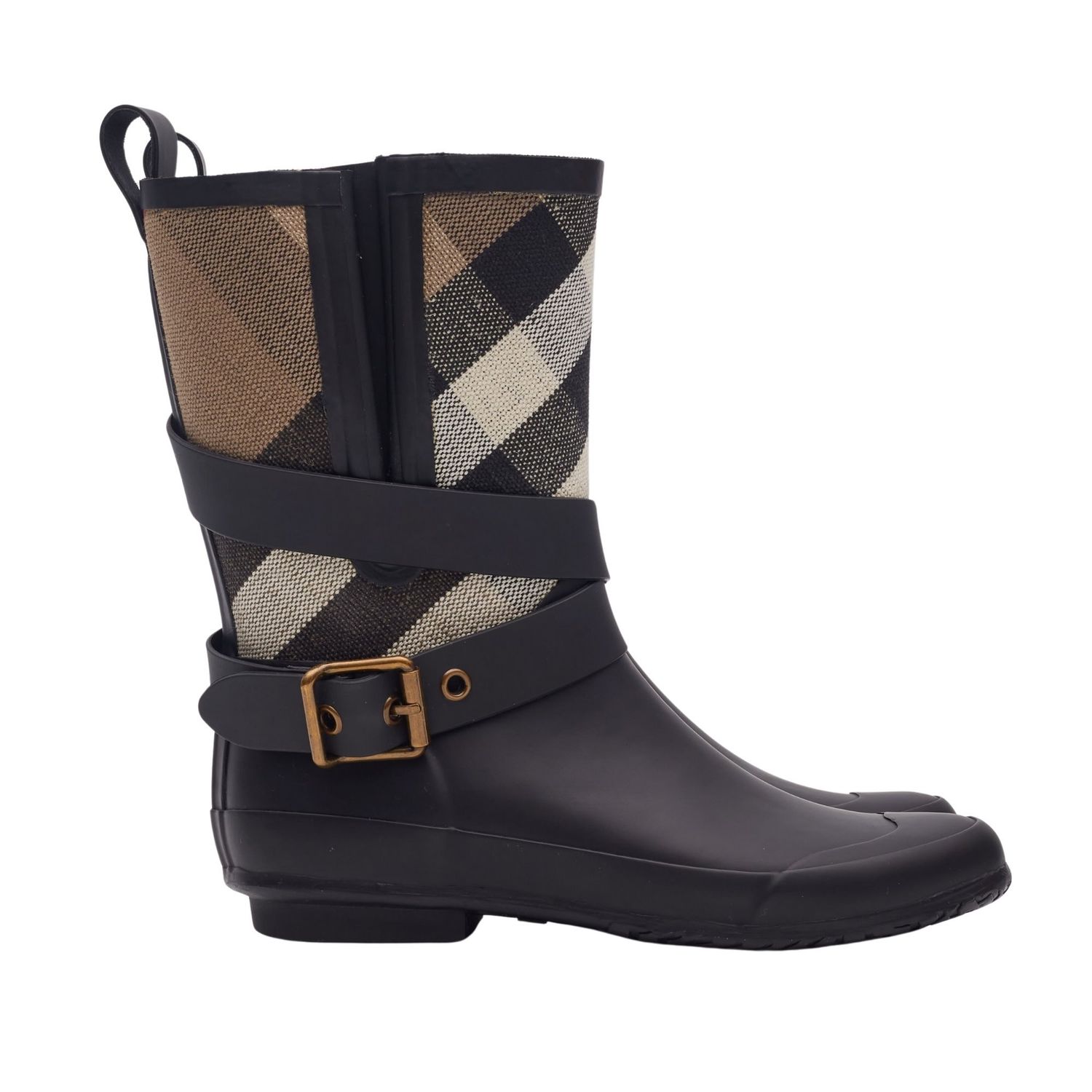 BURBERRY CANVAS PLAID PRINT RAIN BOOTS (EU 35)