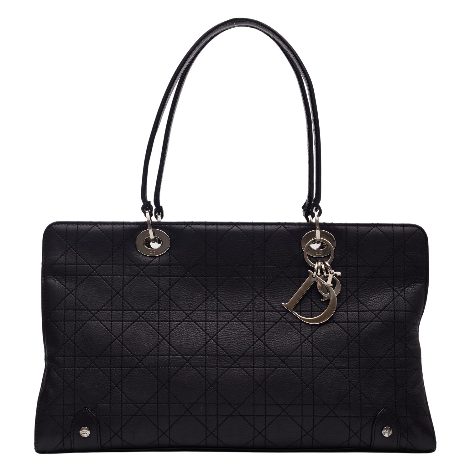 DIOR BLACK LEATHER CANNAGE EAST WEST LADY DIOR BAG