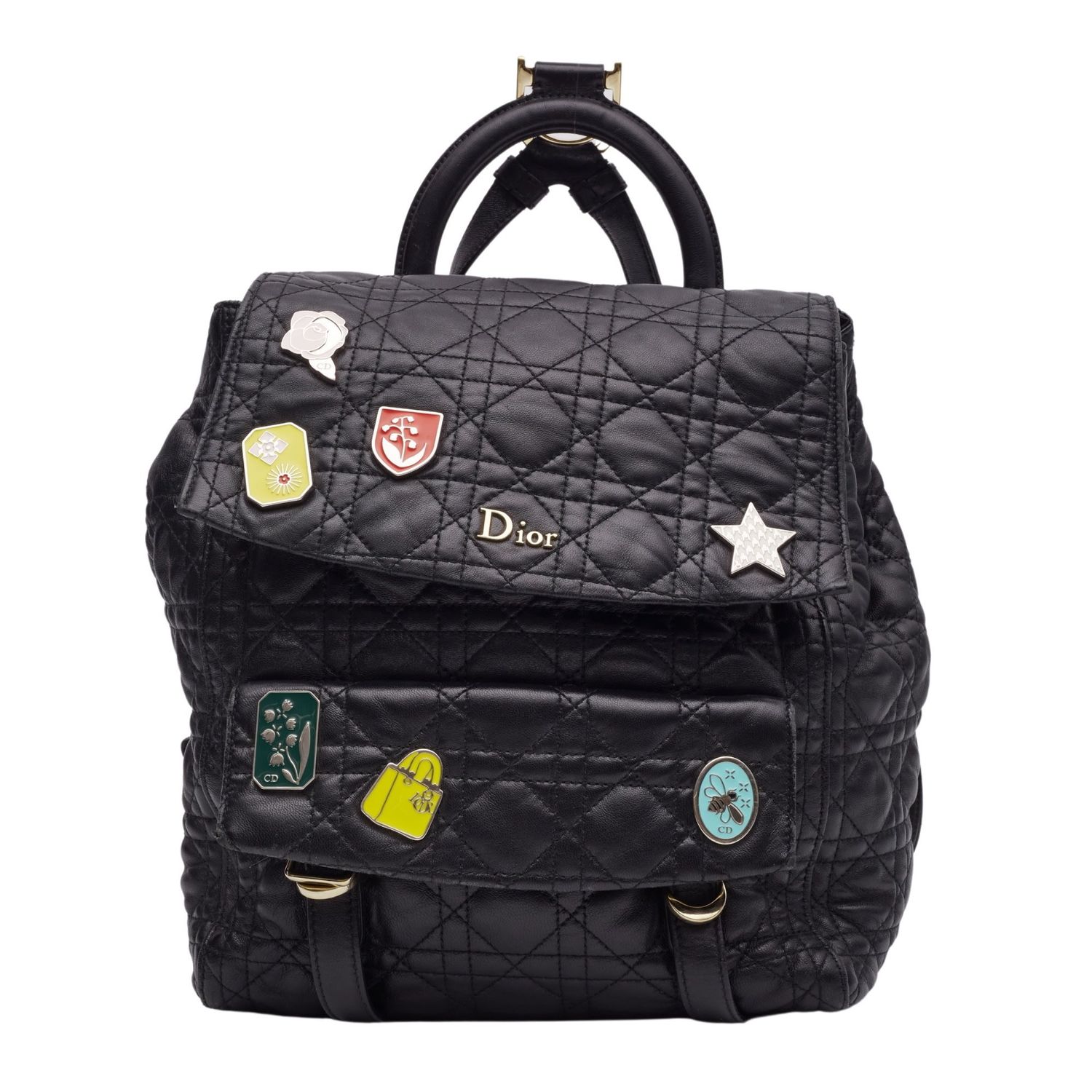 DIOR BLACK LAMBSKIN CANNAGE LUCKY BADGE STARDUST BACKPACK SMALL
