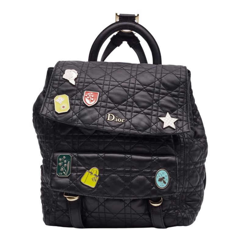 DIOR BLACK LAMBSKIN CANNAGE LUCKY BADGE STARDUST BACKPACK SMALL