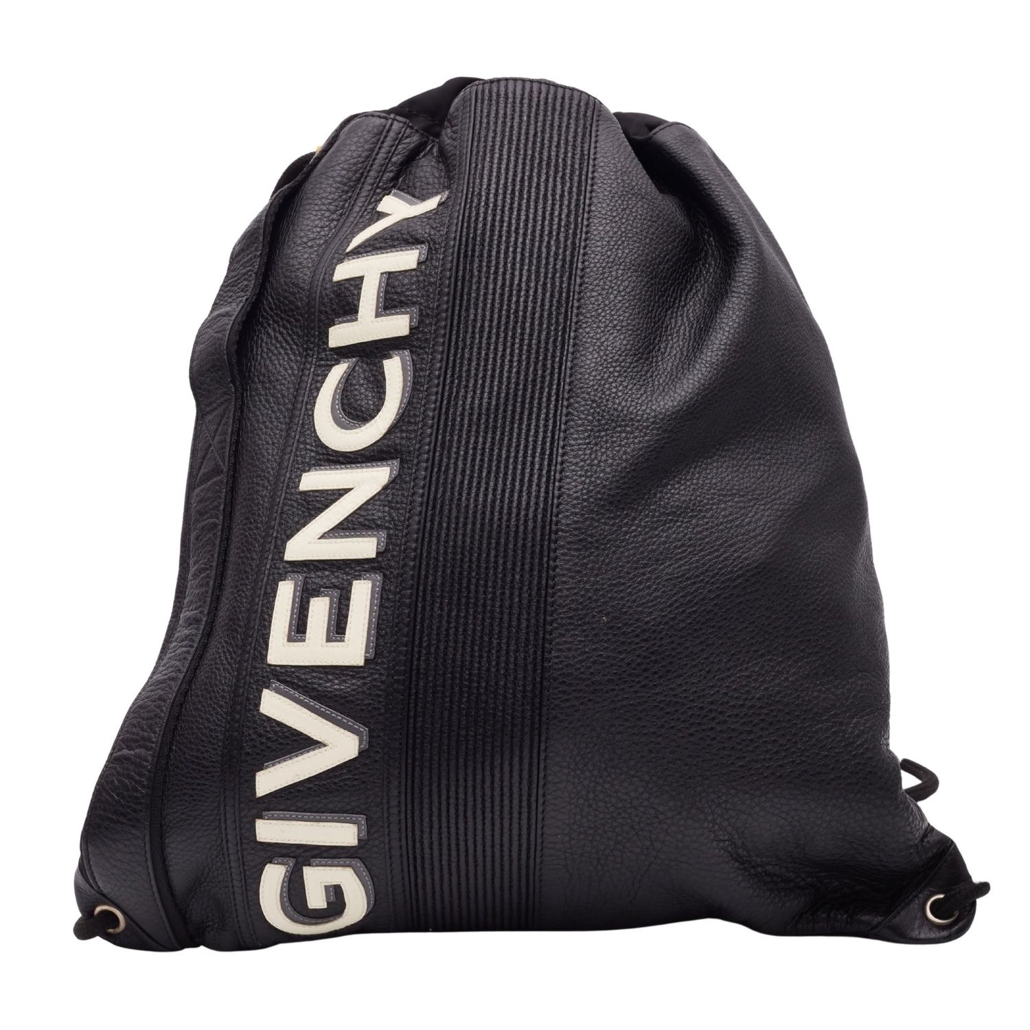 GIVENCHY BLACK LEATHER LOGO DRAWSTRING BACKPACK BAG