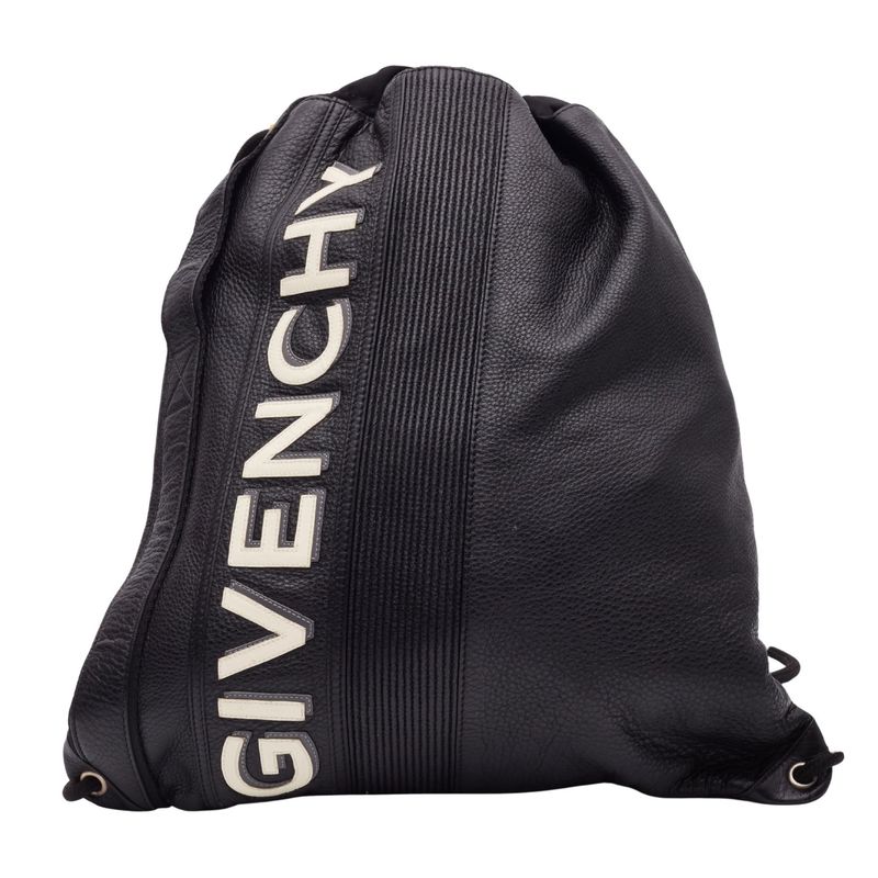 GIVENCHY BLACK LEATHER LOGO DRAWSTRING BACKPACK BAG