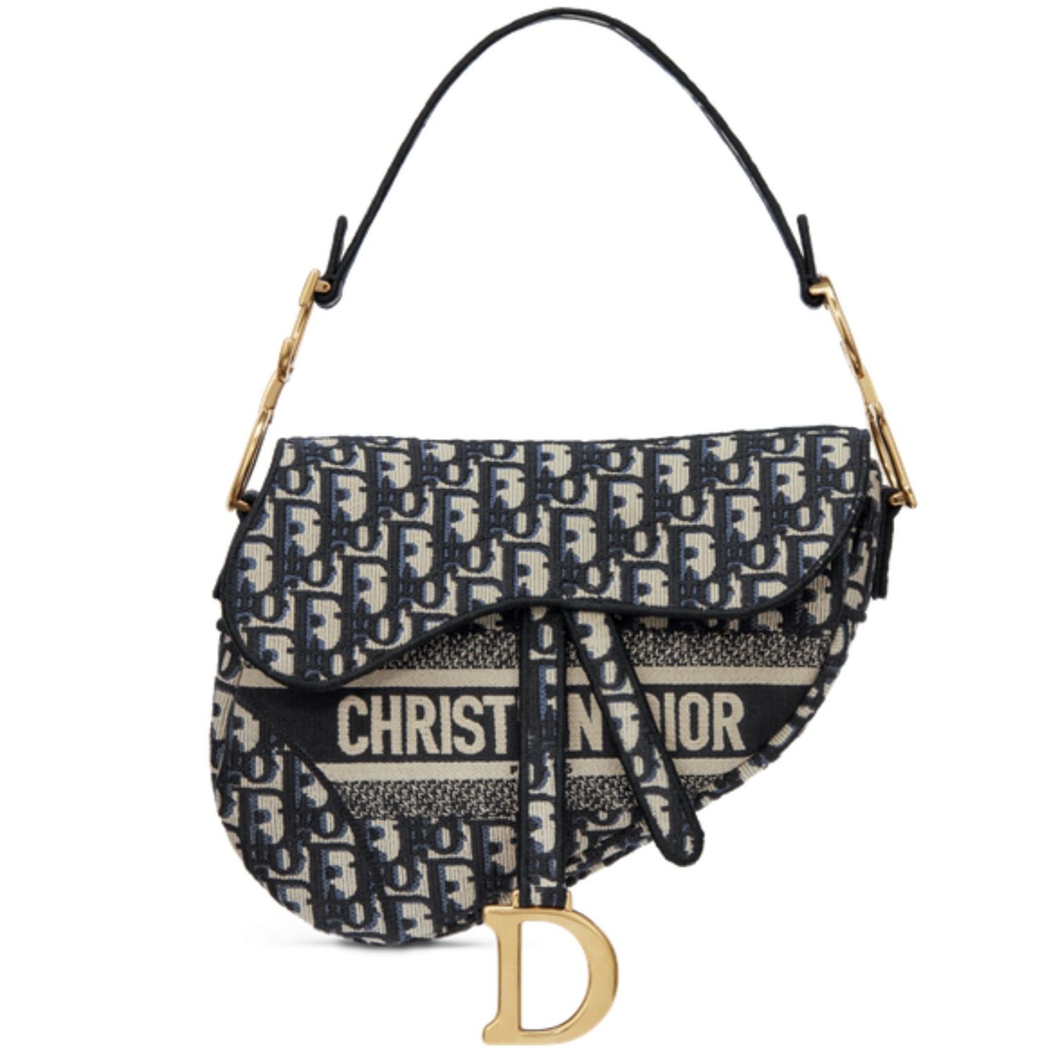 DIOR BLUE OBLIQUE EMBROIDERY SADDLE BAG